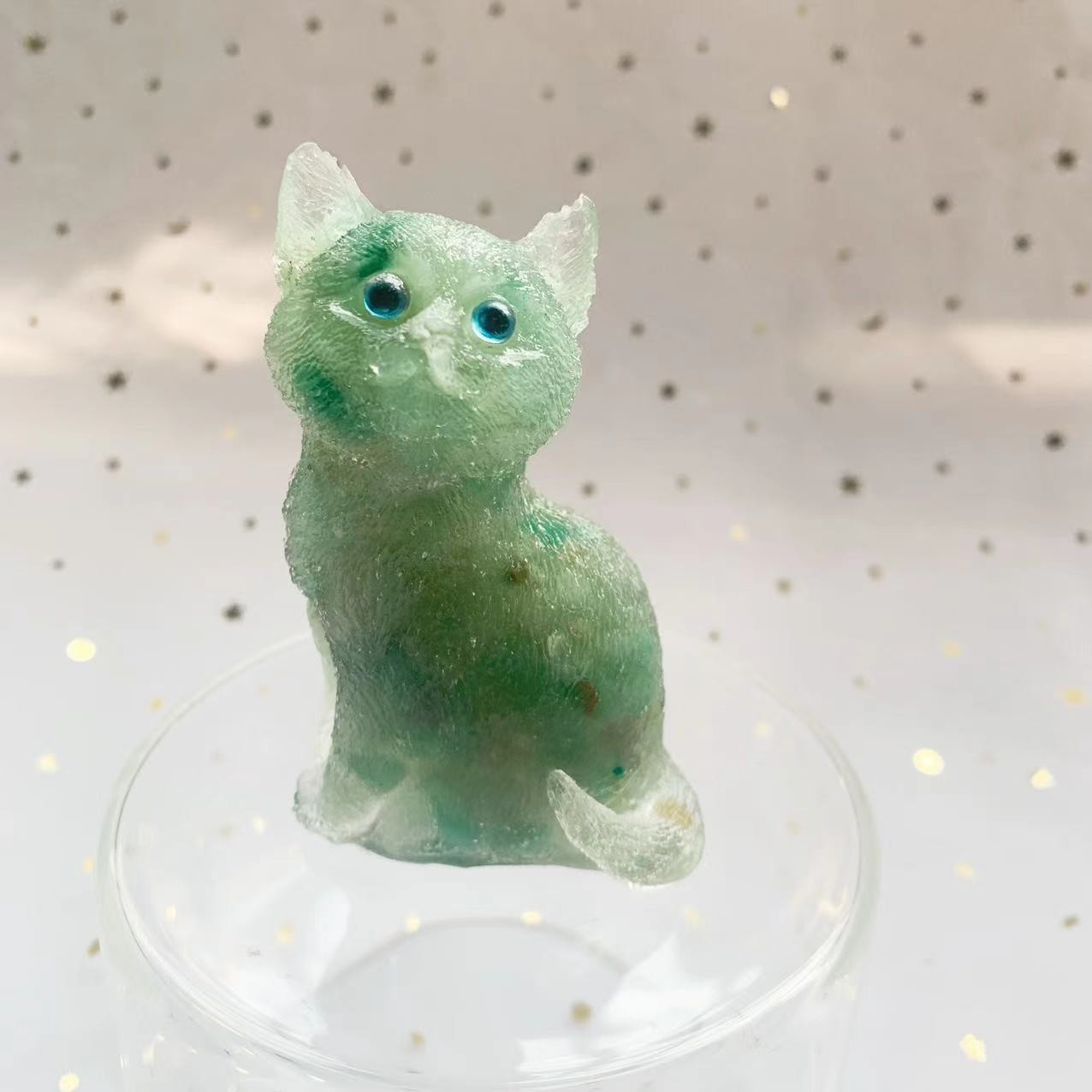 Natural Resin Crystal Cat Carving kitten Figurine Decor Healing Gemstone Animals