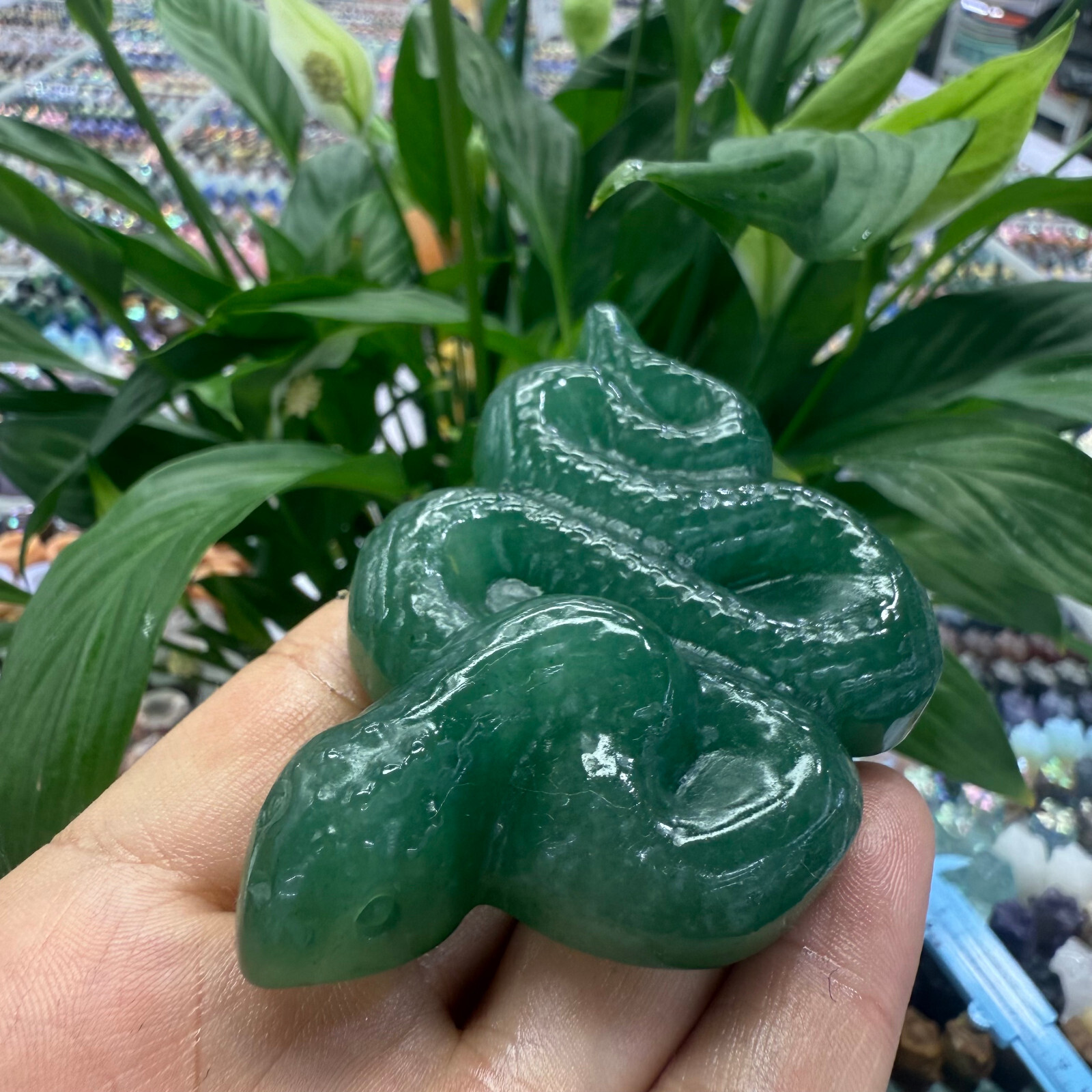 3.3″ natural Green East Mausoleum snake Carved Reiki Crystal Skull Decor Gift