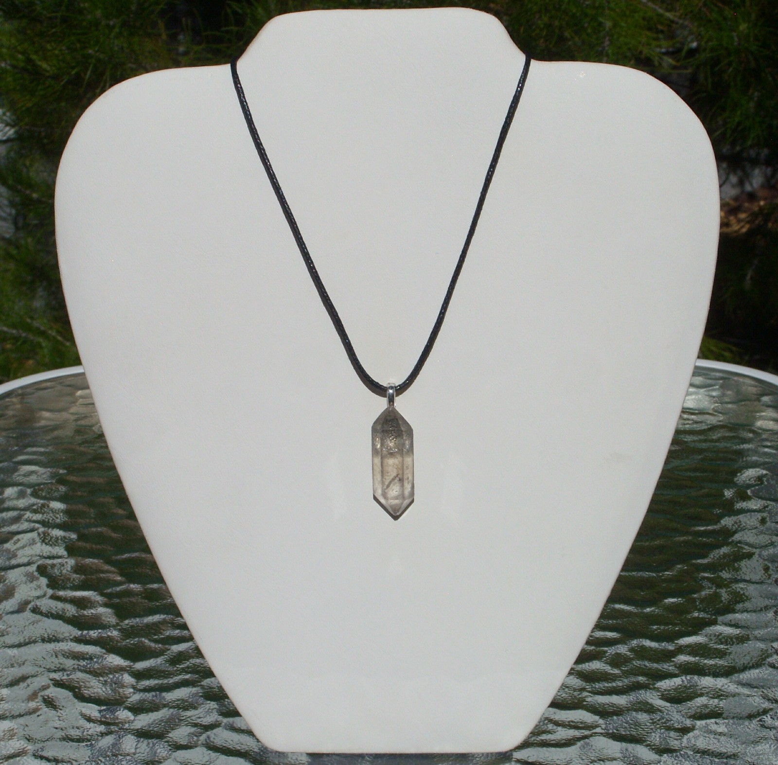 Tibetan Black Quartz Crystal Point Free Form Stone Pendant Necklace Double Term