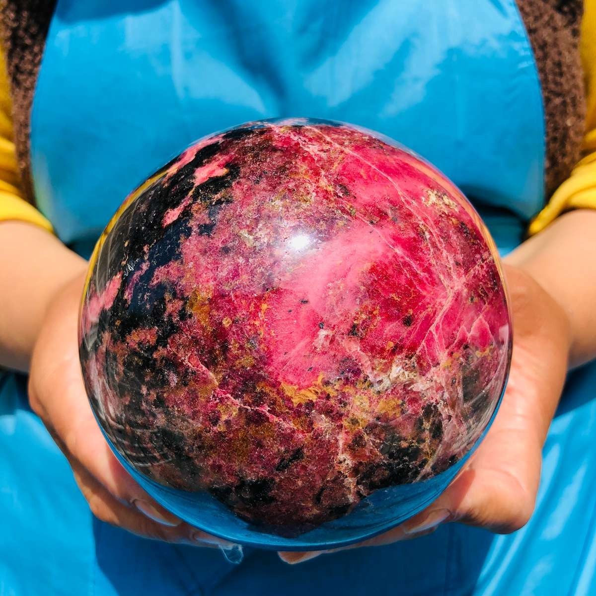 5.85 LB Natural Rhodonite Crystal Sphere Pink Black Healing Gem Stone 4777