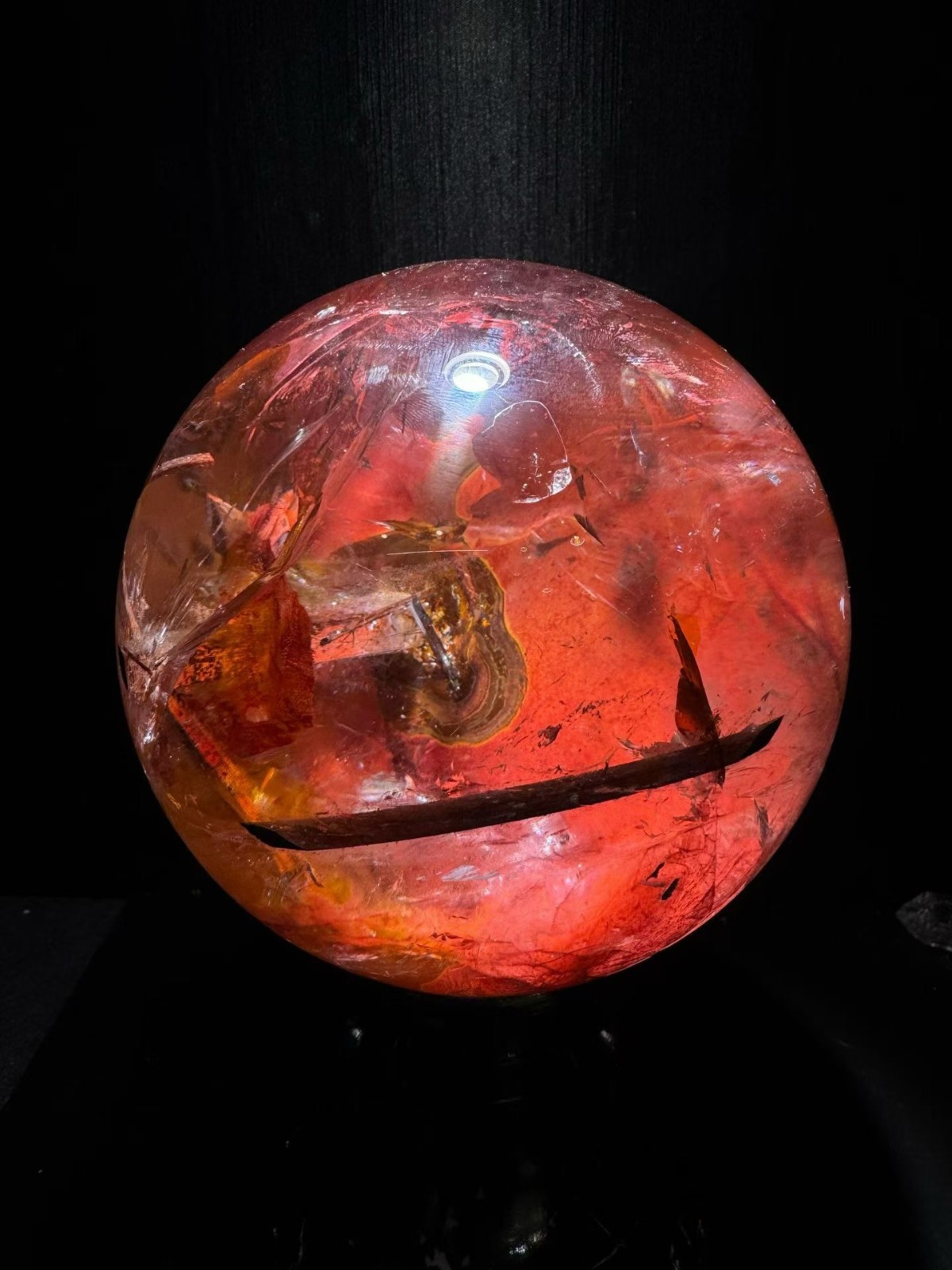 110mm A++ Natural Rare！Black tourmaline with red gum flowerquartz ball crystal