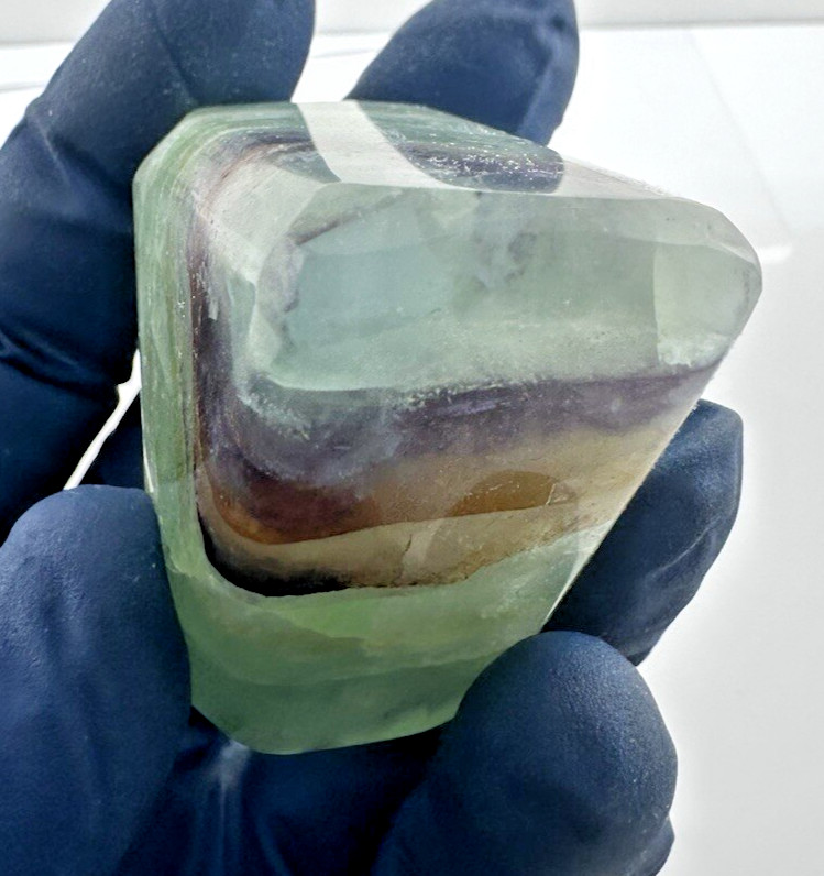 Rainbow Fluorite Handmade Triangle Faceted Purple Yellow Green Gemstone