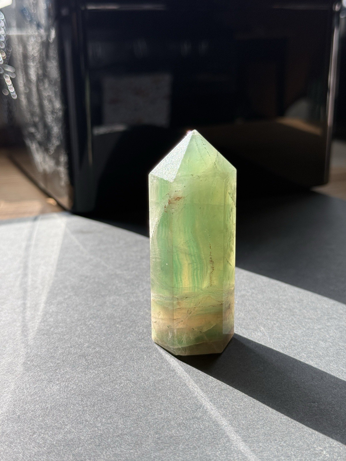 Fluorite Tower Crystal Point Yellow Green Banding Natural Inclusions 220 Grams