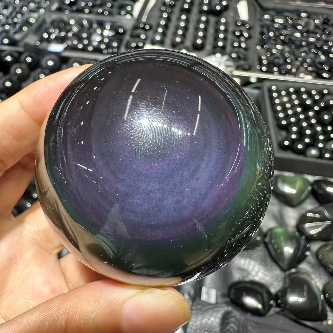 1pc Natural Rainbow Obsidian Quartz Carved Sphere Crystal Ball Reiki Decor