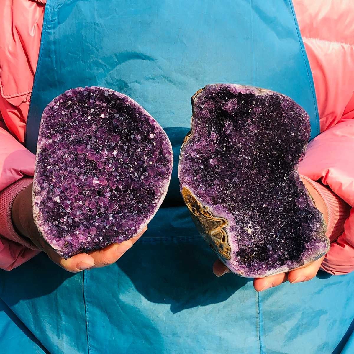 4.35LB 2pcs Natural Amethyst Uruguay Cave Crystal Cluster Specimen Healing