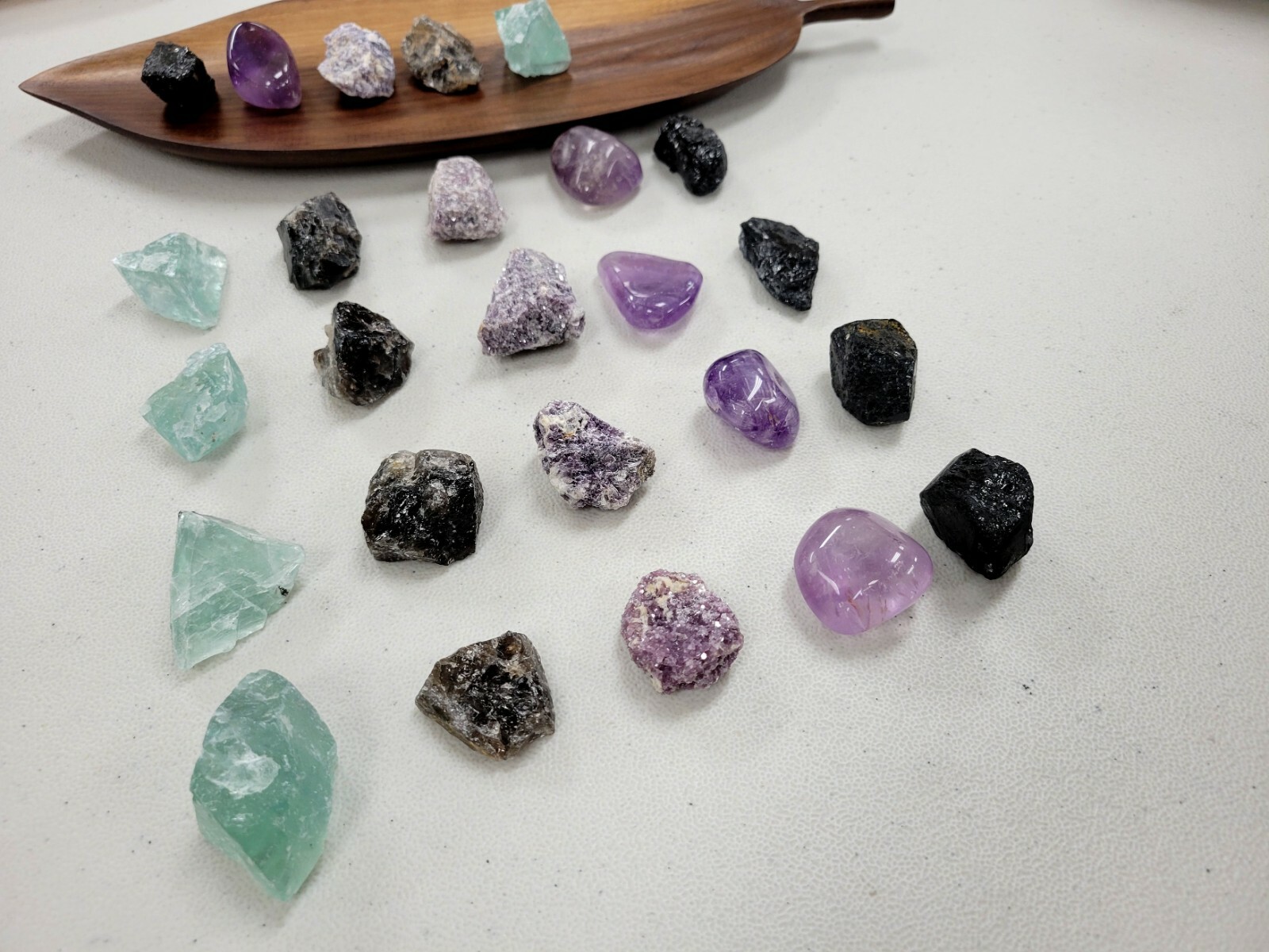 Crystal Set for Empaths, Tourmaline Amethyst Lepidolite Smoky Quartz Fluorite