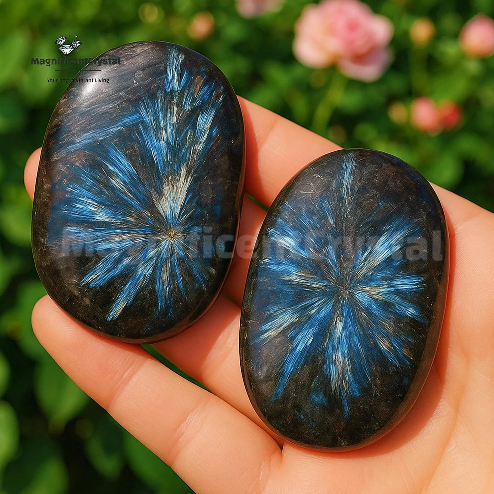 Arfvedsonite Palm Stone Cosmic Firework Flash Blue Pocket Healing Energy Crystal