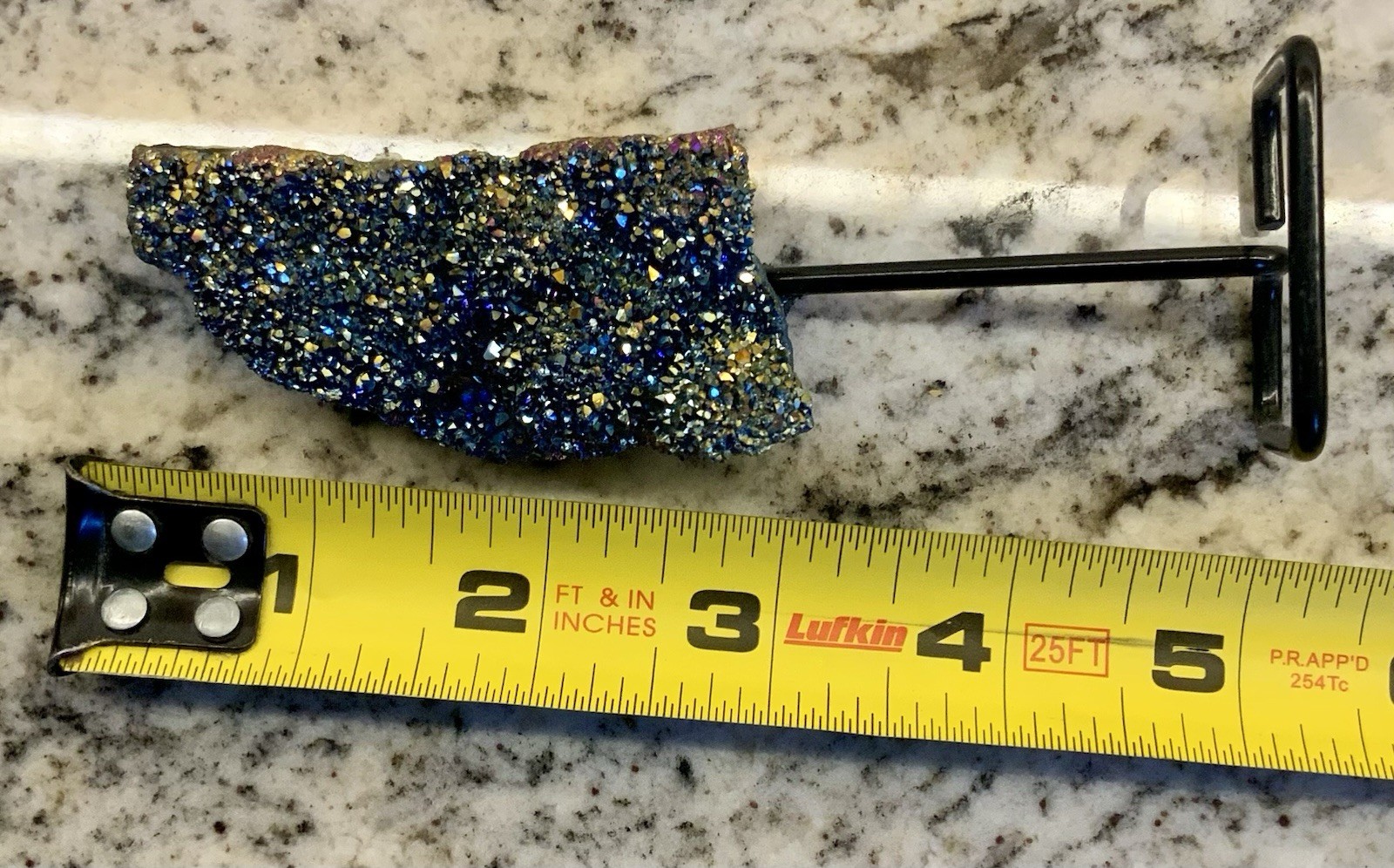 Colorful Rainbow Aura Titanium Quartz Crystal Bismuth cluster On Metal Stand