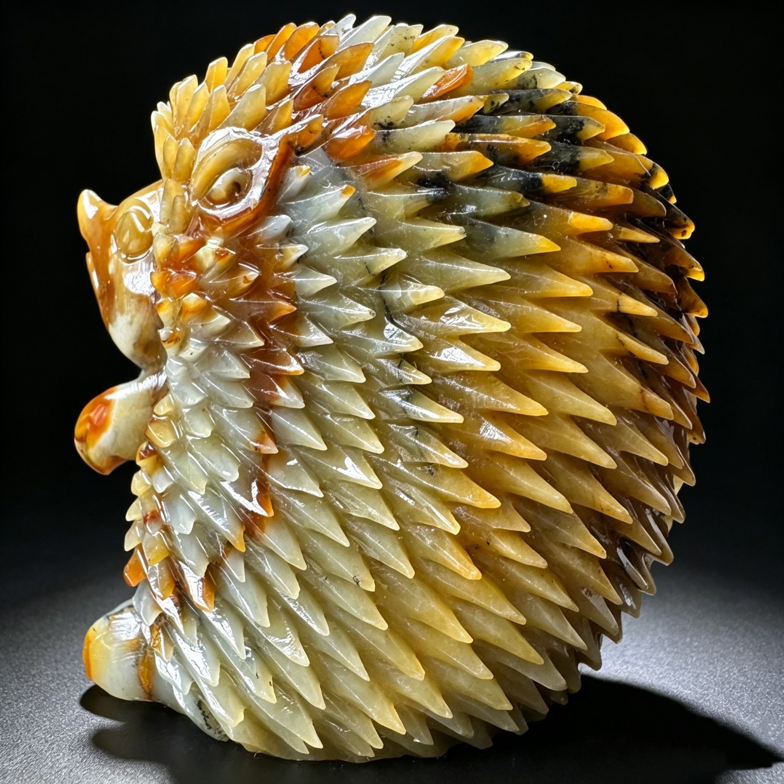 Natural Jade Hedgehog Statue Hand Carved Gemstone Figurine Healing Collectible