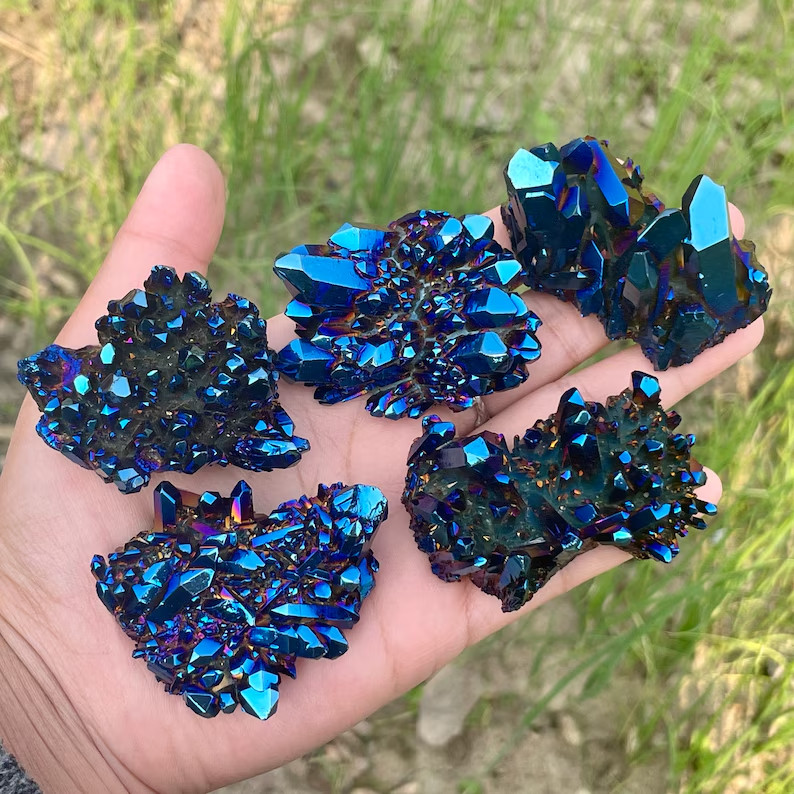 Rainbow Aura Quartz Crystal Raw Titanium Cluster Healing Reiki Home Decor Gift