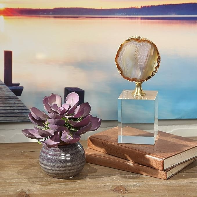 Sagebrook Home 12083-08 Agate Table Decor, Brown Stone/Crystal, 3 x 3 x 8.75 Inc