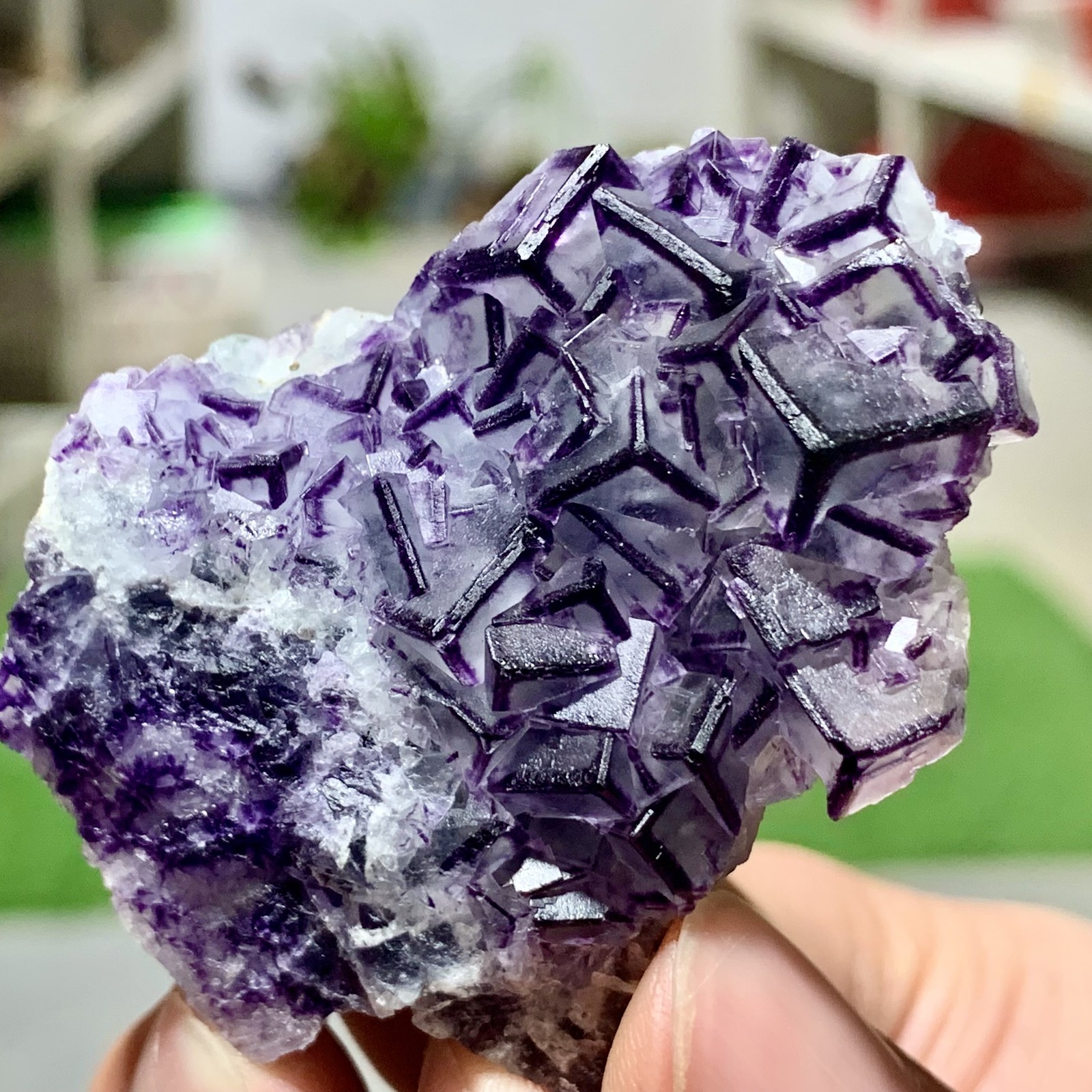 57G Inner Mongolia Natural Fluorite Purple Edged Cube Crystal Mineral Specimen