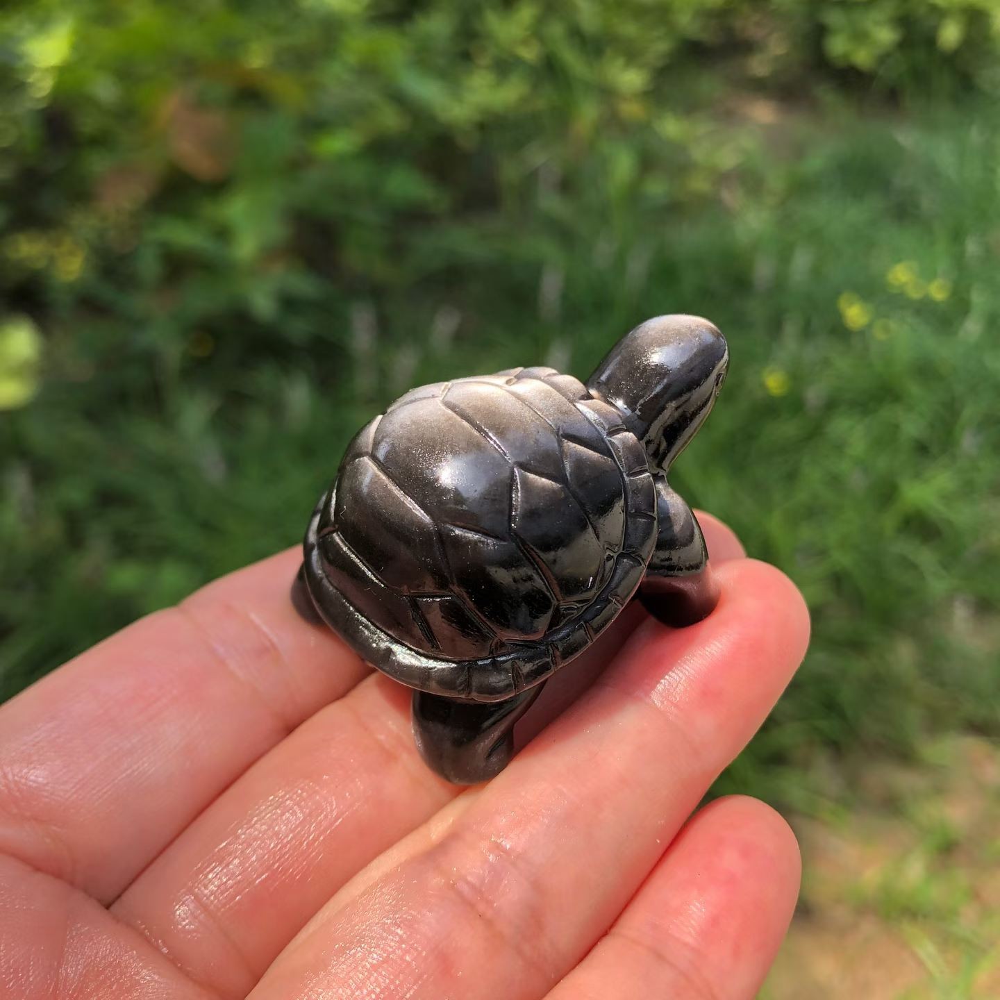 1pc Natural Silver Obsidian Quartz Carved Tortoise Skull Crystal Reiki Decor