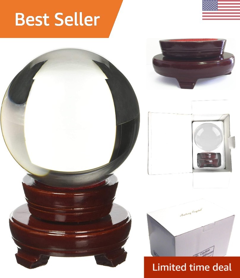 Artisanal 110mm Crystal Ball with Wooden Base – Perfect for Home Decor & Gifts