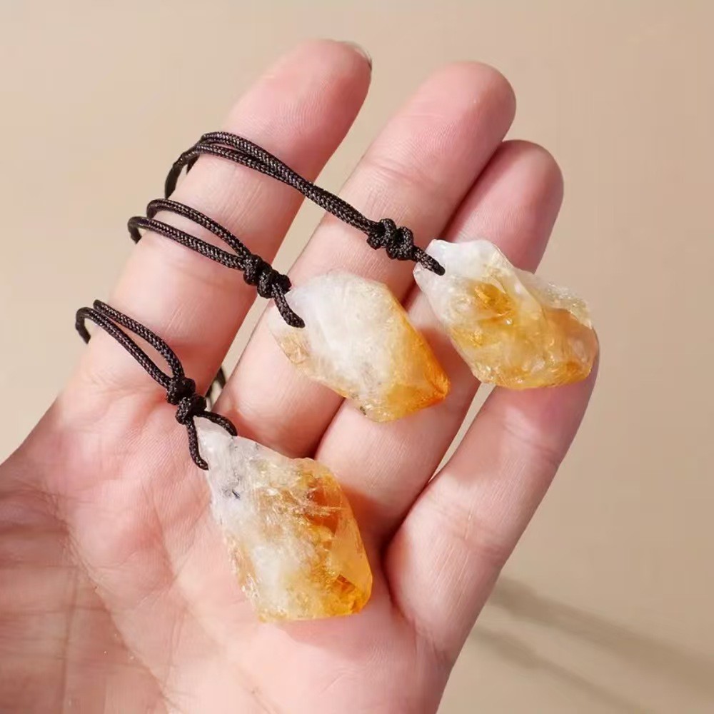 Raw Citrine Crystal Pendant Healing Protection Talisman Necklace for Women Men