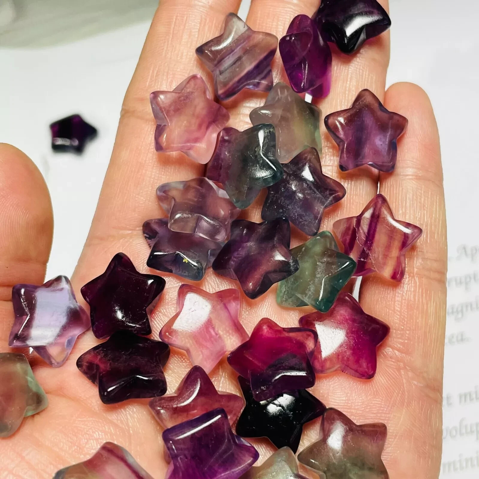 5pc Natural fluorite carved mini star quartz crystal reiki healing