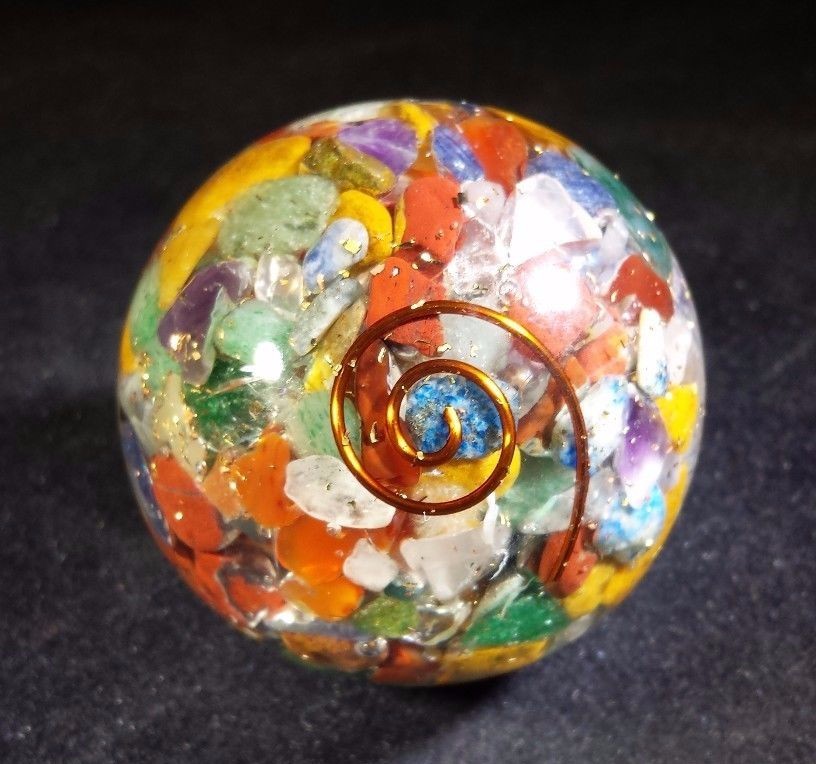 MEDIUM (40-50mm) 7 CHAKRA MIXED STONE ORGONE GEMSTONE SPHERE ORGONITE SPHERE
