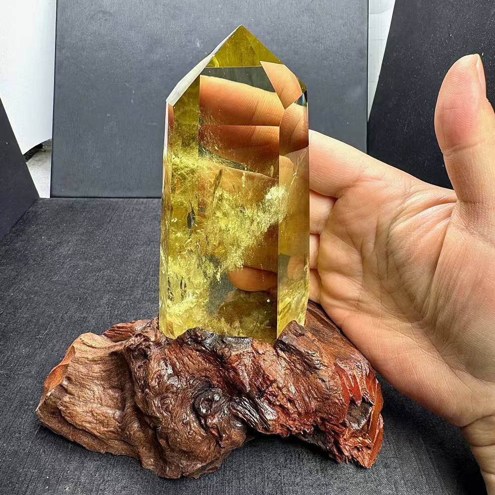 1.76LB Natural Citrine Quartz Obelisk Energy Crystal Tower Point Reiki+Stand