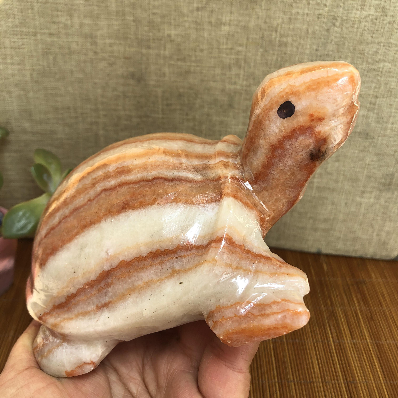 1.1kg Rare Natural Meat Pork Stone hand Carving Turtle specimen 155mm g5110