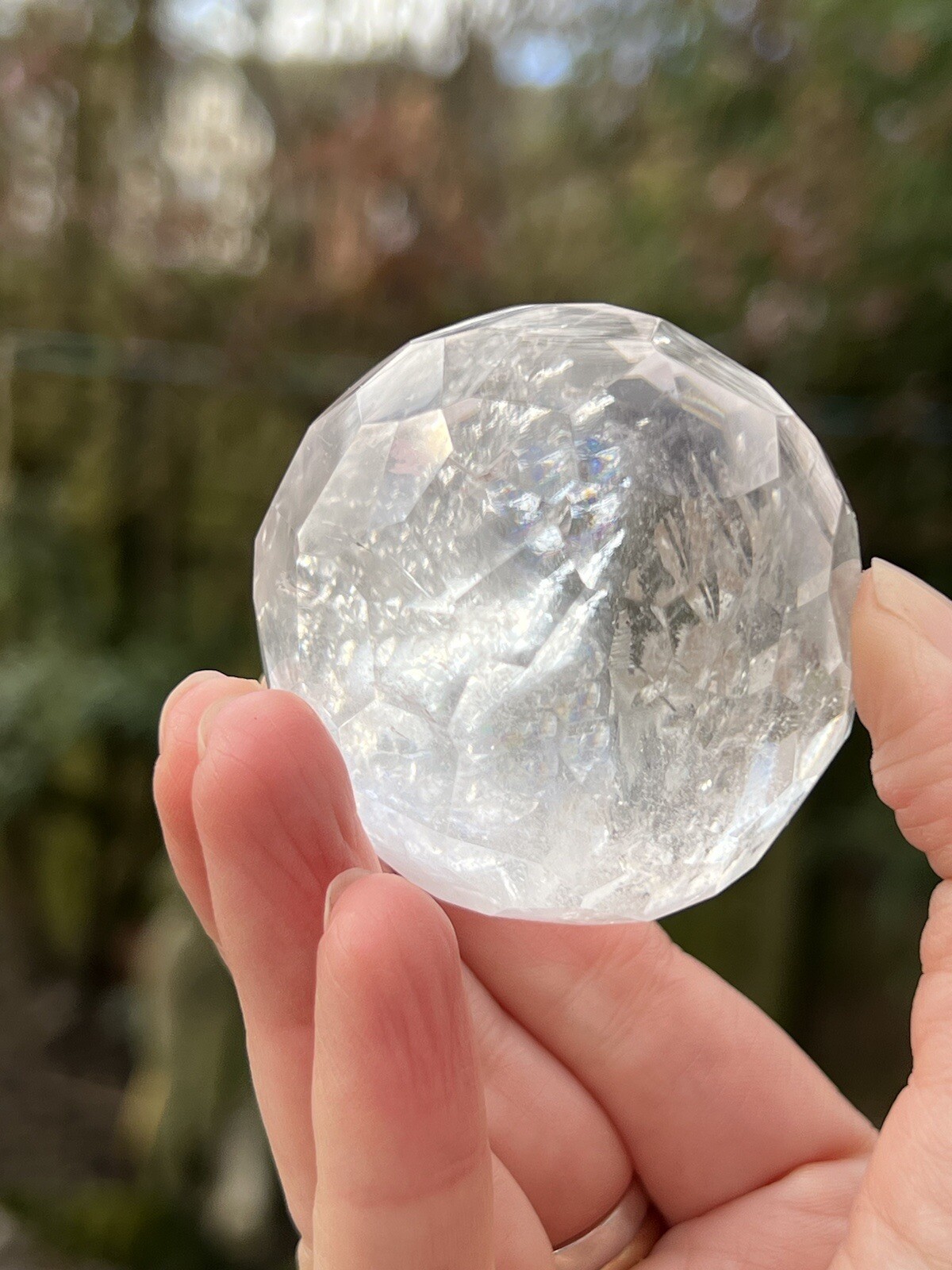 Clear Quartz Hand Faceted Large Crystal Ball AAA+ 47mm Diameter Freestanding 19