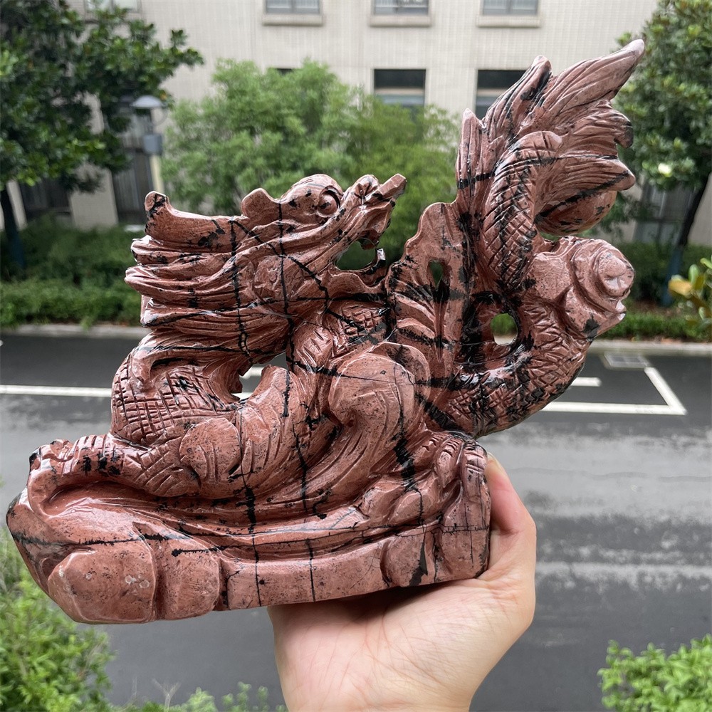 4.2LB 8.8″ A++Large Natural Picture Jasper Dragon Carved Crystal Statue Decor