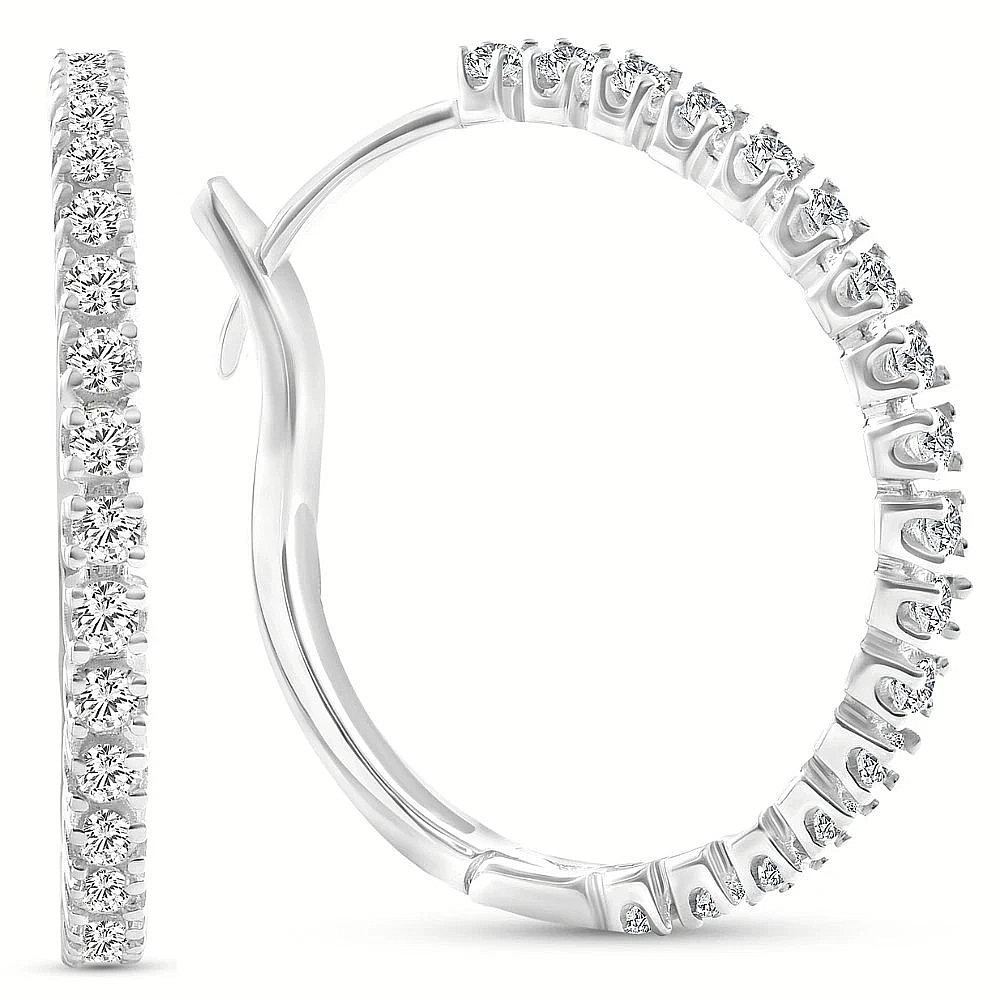 Certified 1/ Diamond Hoops 925 Sterling silver Tall Women Earring