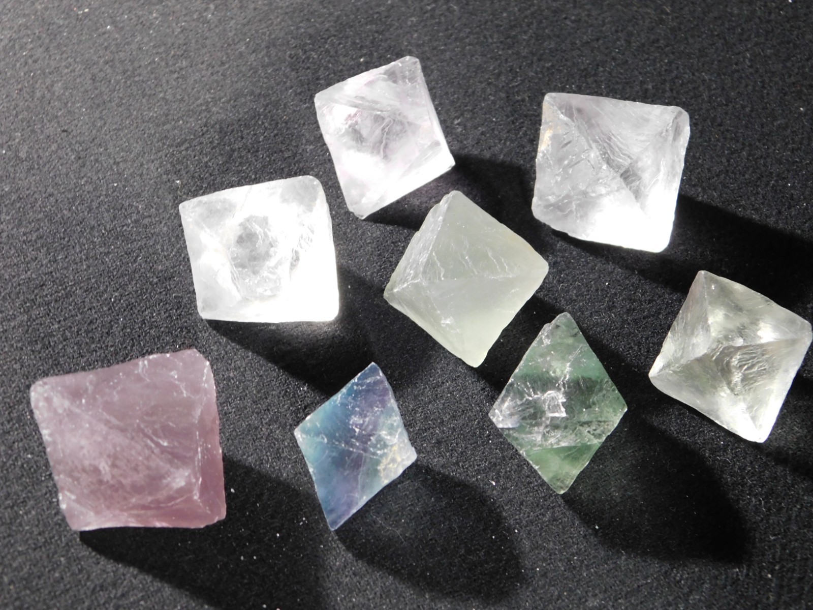 Big Lot of EIGHT! Translucent Octahedron FLUORITE Crystals From China 346gr