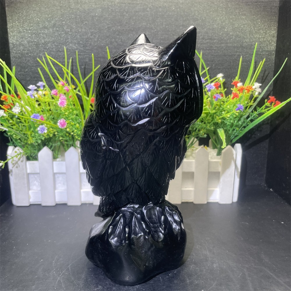 5LB 8.2″Natural Black Obsidian Owl Crystal Healing Decor Ornament Hand Carved