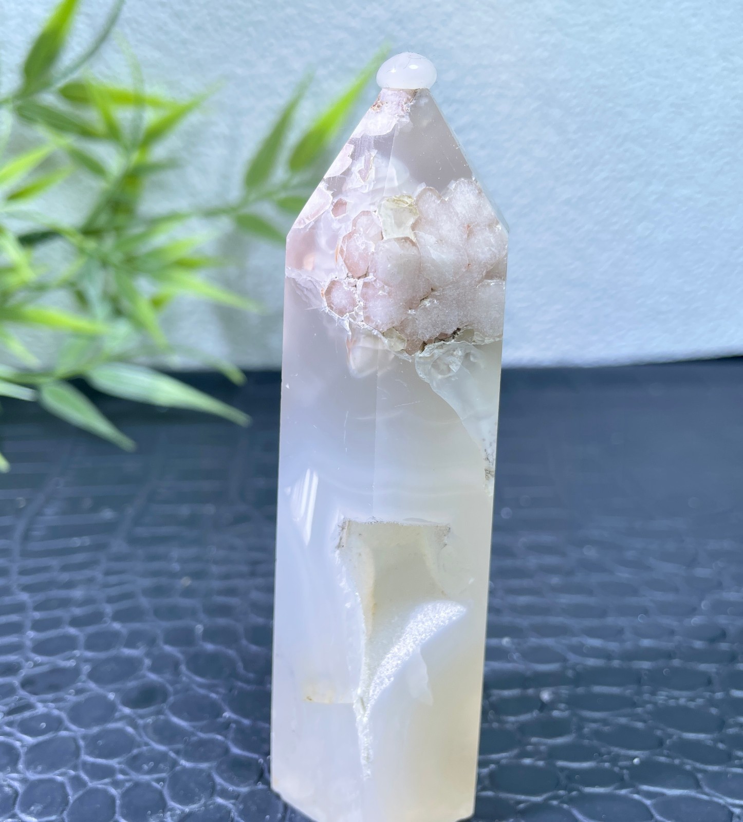 135g Natural cherry blossom agate crystal obelisk healing