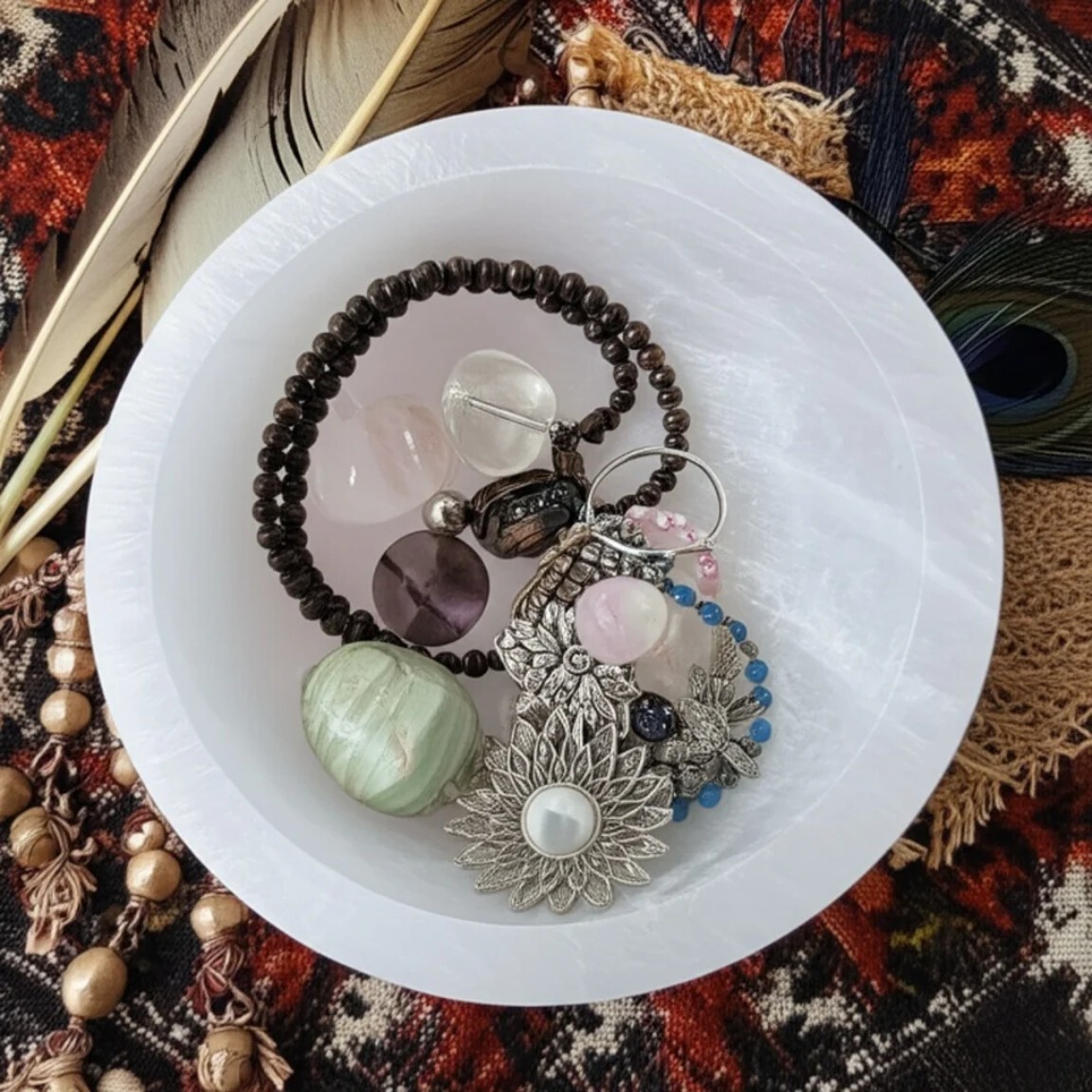 Large Selenite Crystal Charging Bowl Stone Cleansing Jewelry Tray Ring Holder