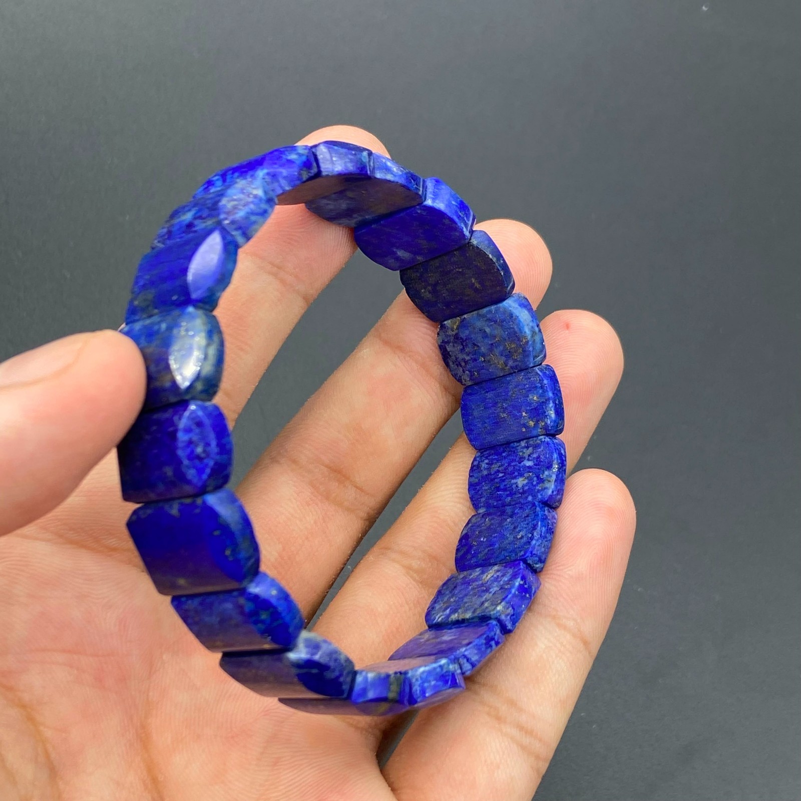 Natural Lapis Lazuli Bracelet Genuine Afghanistan Stretch Unisex Handmade Gift