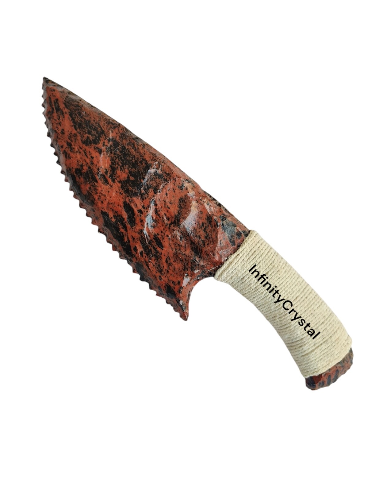 10″Natural Mahogany Obsidian Knife with White Thread,Hand-Carved Crystal Dagger.
