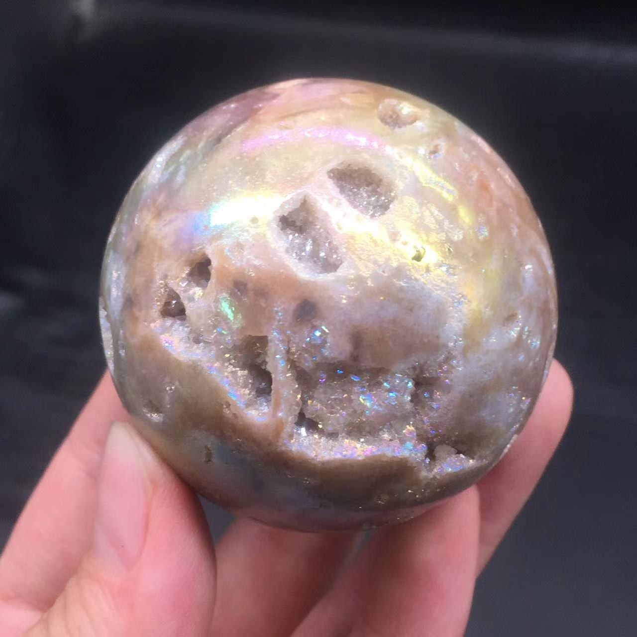 Angel Aura Natural Sphalerite Crystal Geode Druzy Ball Healing Decoration 57mm