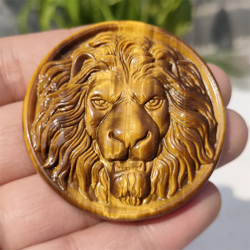 TOP!!! 2″ Natural Tiger’s eye Carved lion Face Quartz Crystal Skull Gift 1pc