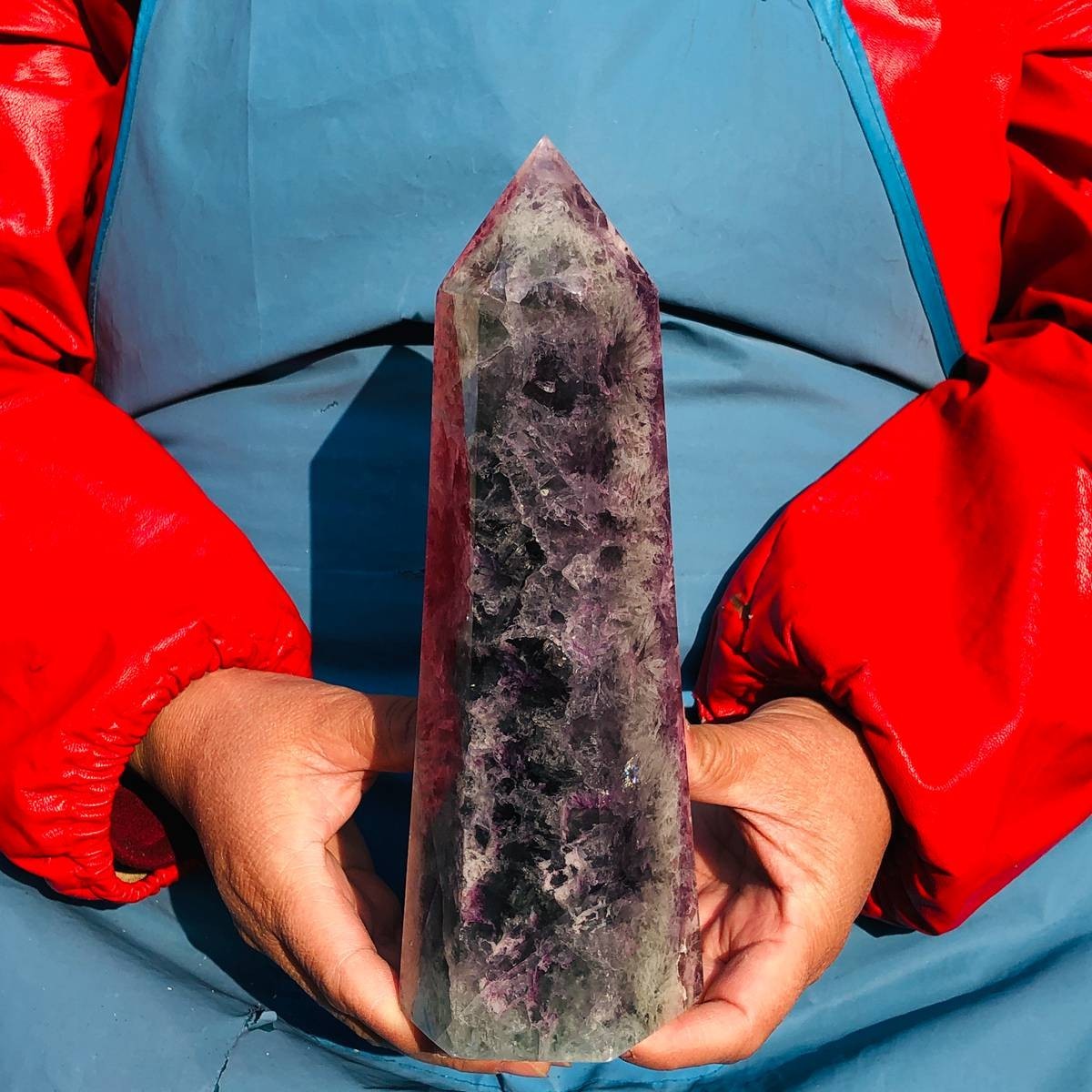 3.96LB Natural Colourful Fluorite Obelisk Quartz Crystal Tower Healing