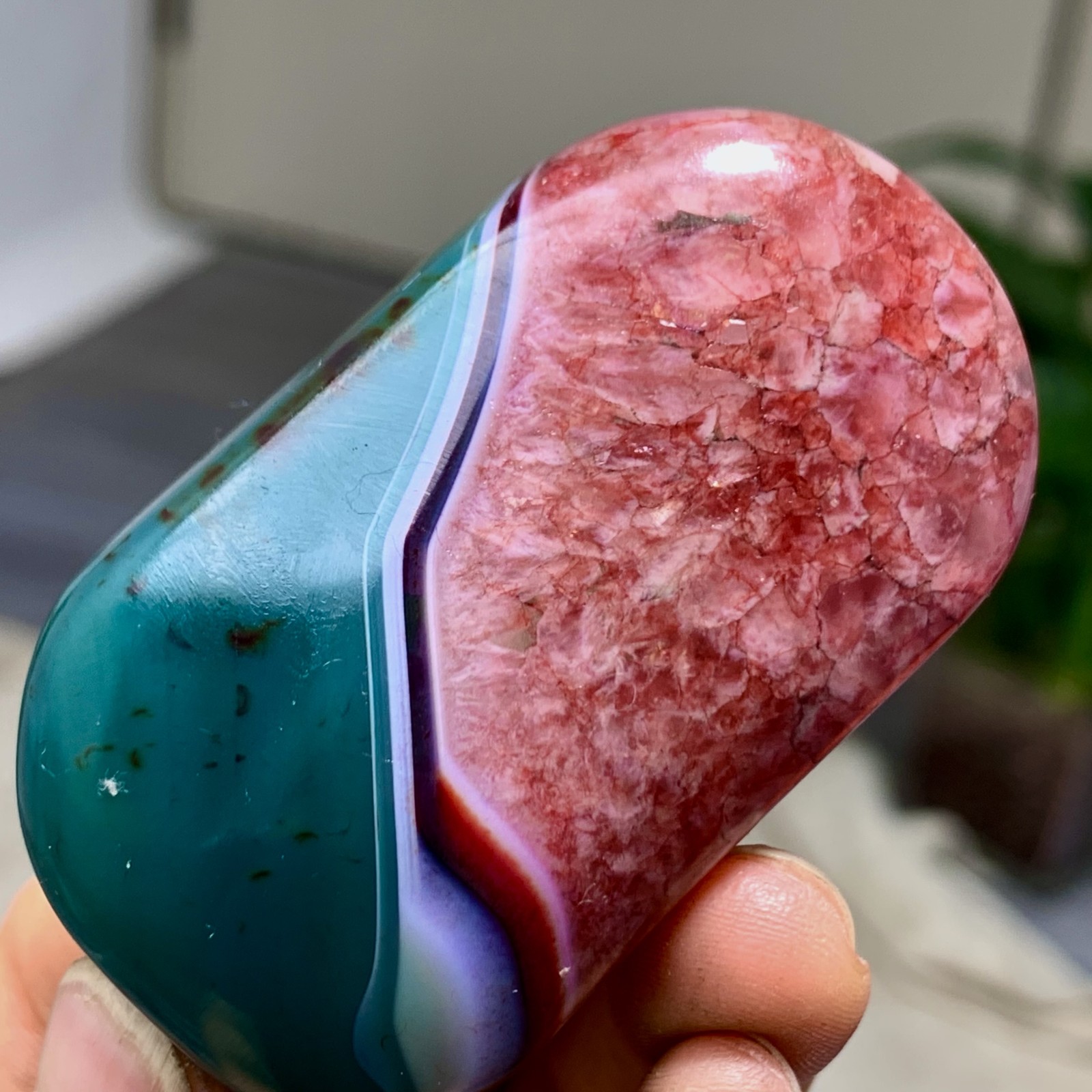 84G Natural colorful agate stripe Crystal mineral oval-shaped form
