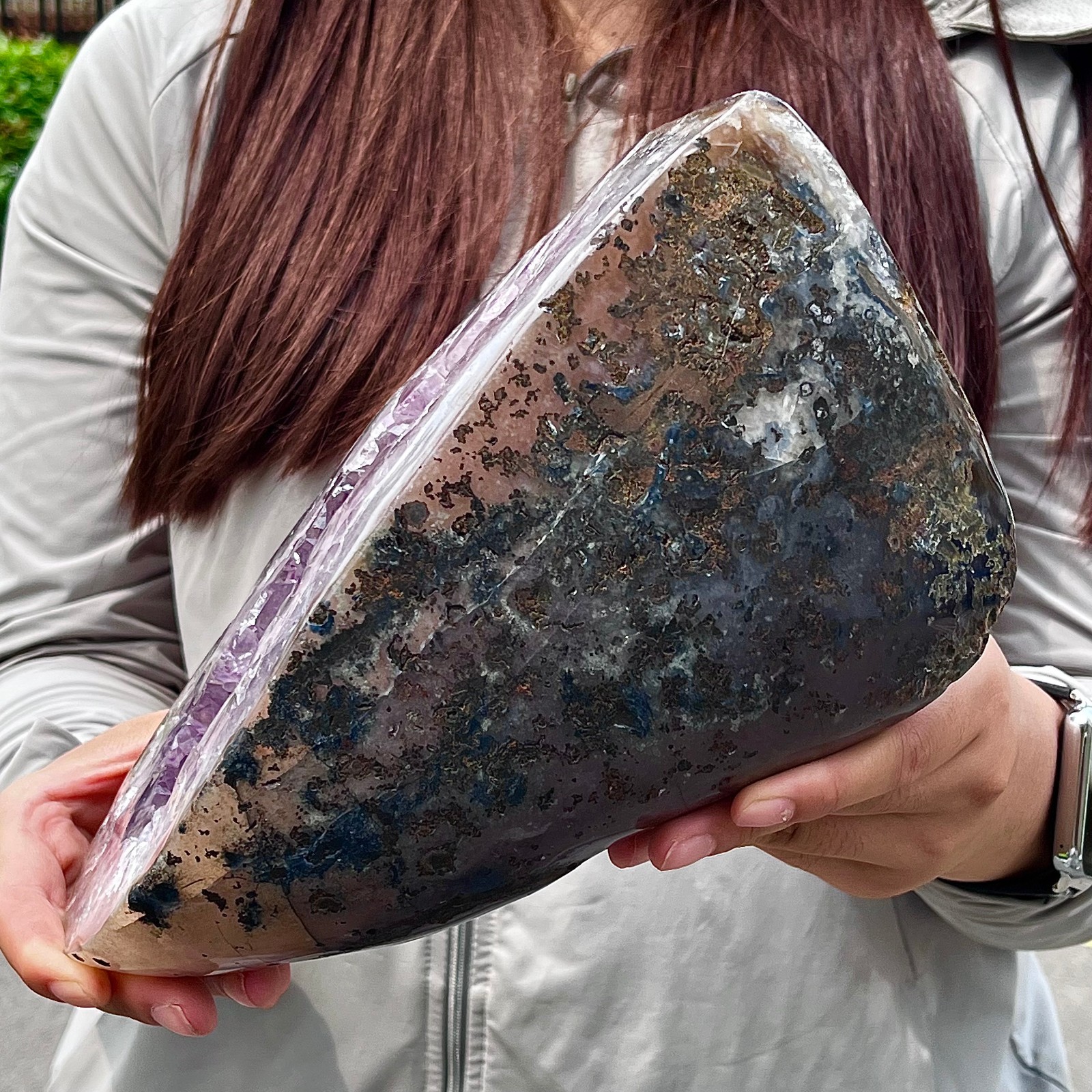 8.37LB High quality agate amethyst coin bag specimen home decoration