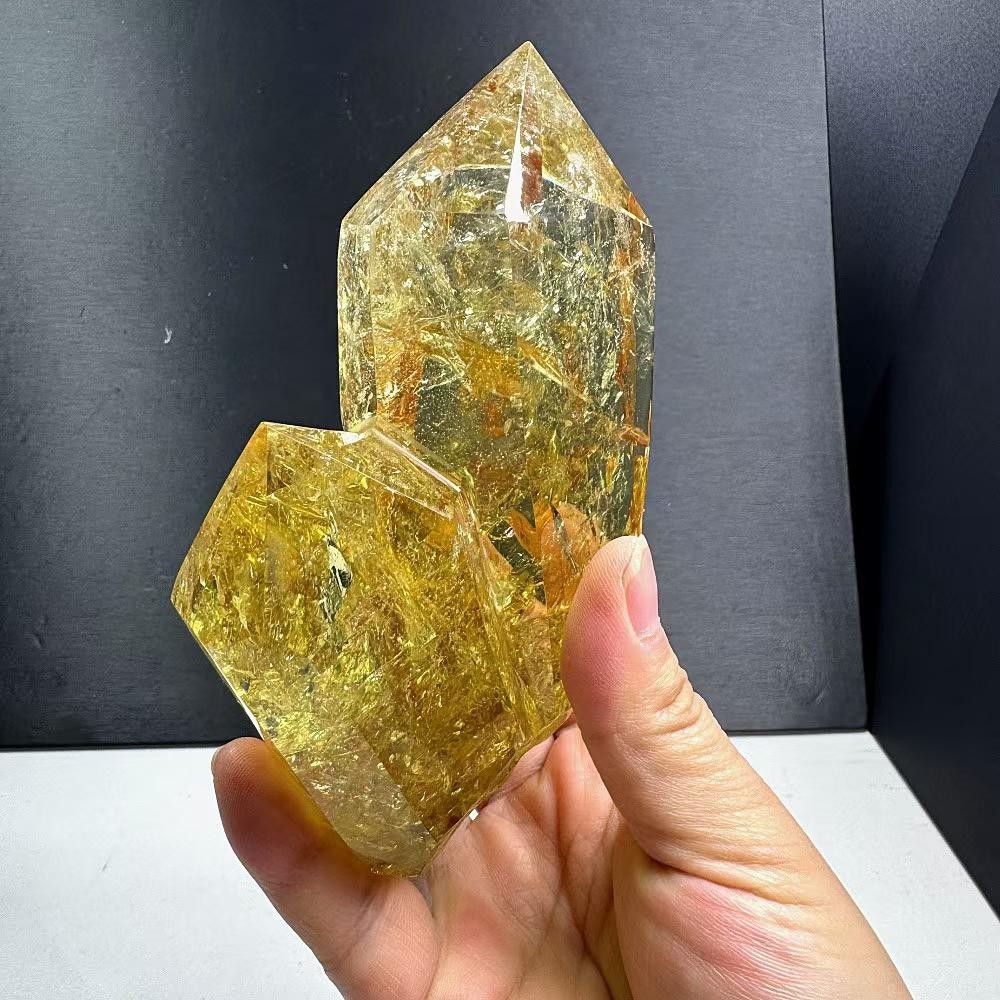 1.92LB Natural citrine Quartz Obelisk Reiki Crystal Tower Healing Energy + STAND