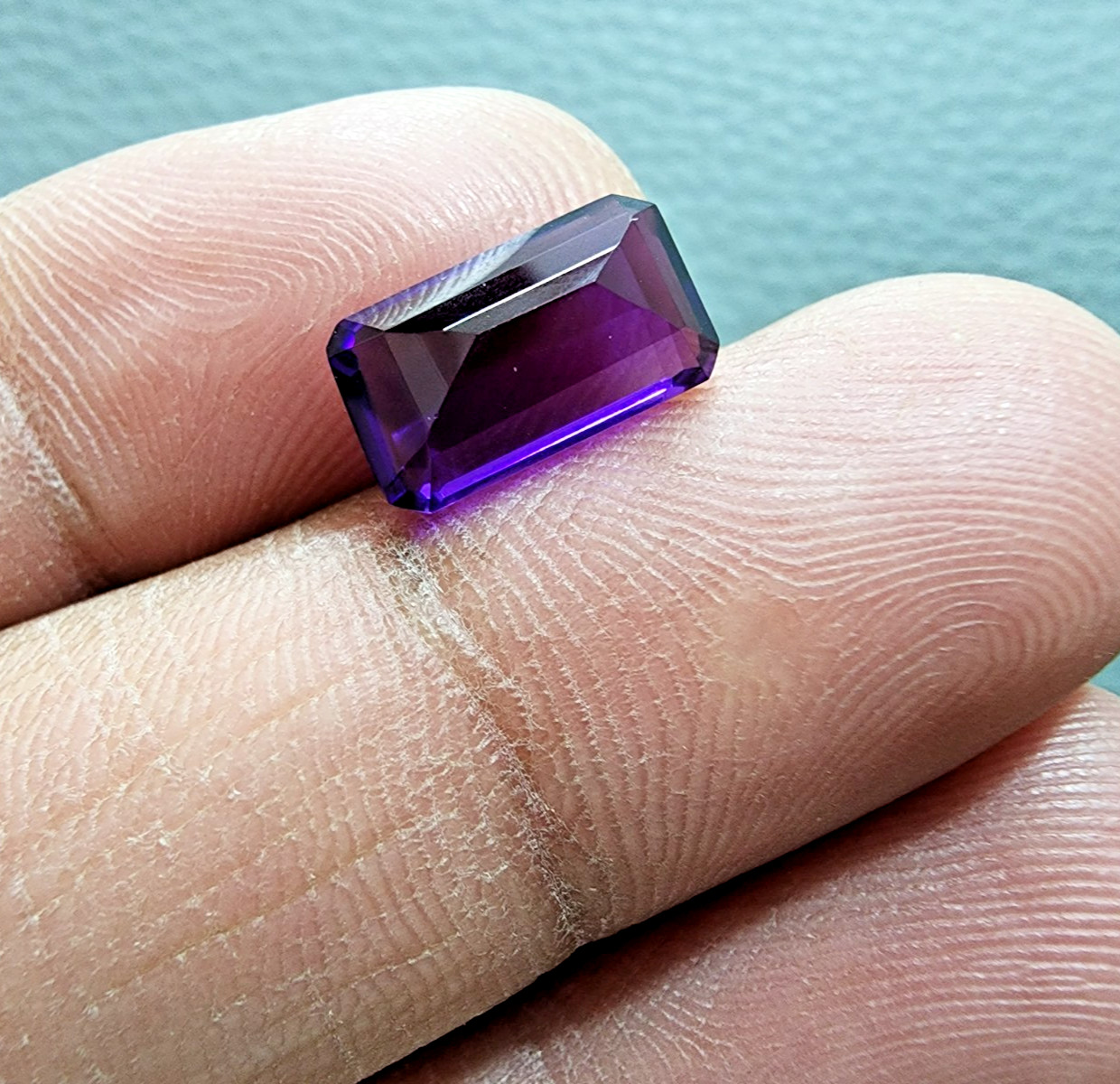 Glowing Purple Amethyst 3.80 Ct Emerald Cut Lab-Created Loose Gemstone Ring