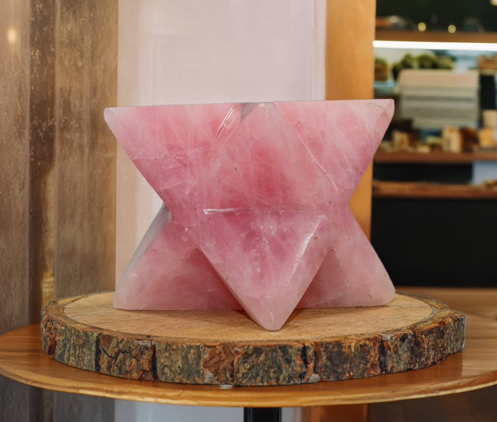 80mm Pink Rose Quartz Meditation Spirit Aura Chakra Healing Stone Star Merkabah