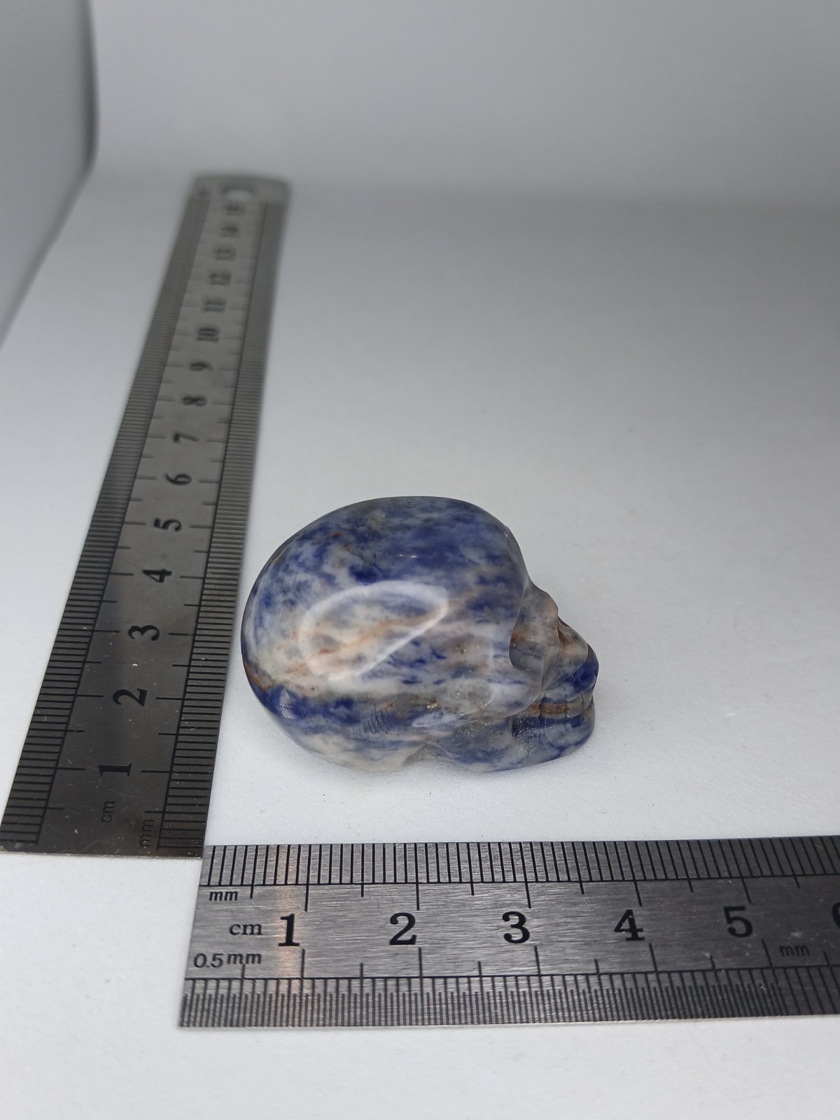 Small Blue Sodalite Stone Crystal Carved Skull Figure Collectable Lucky