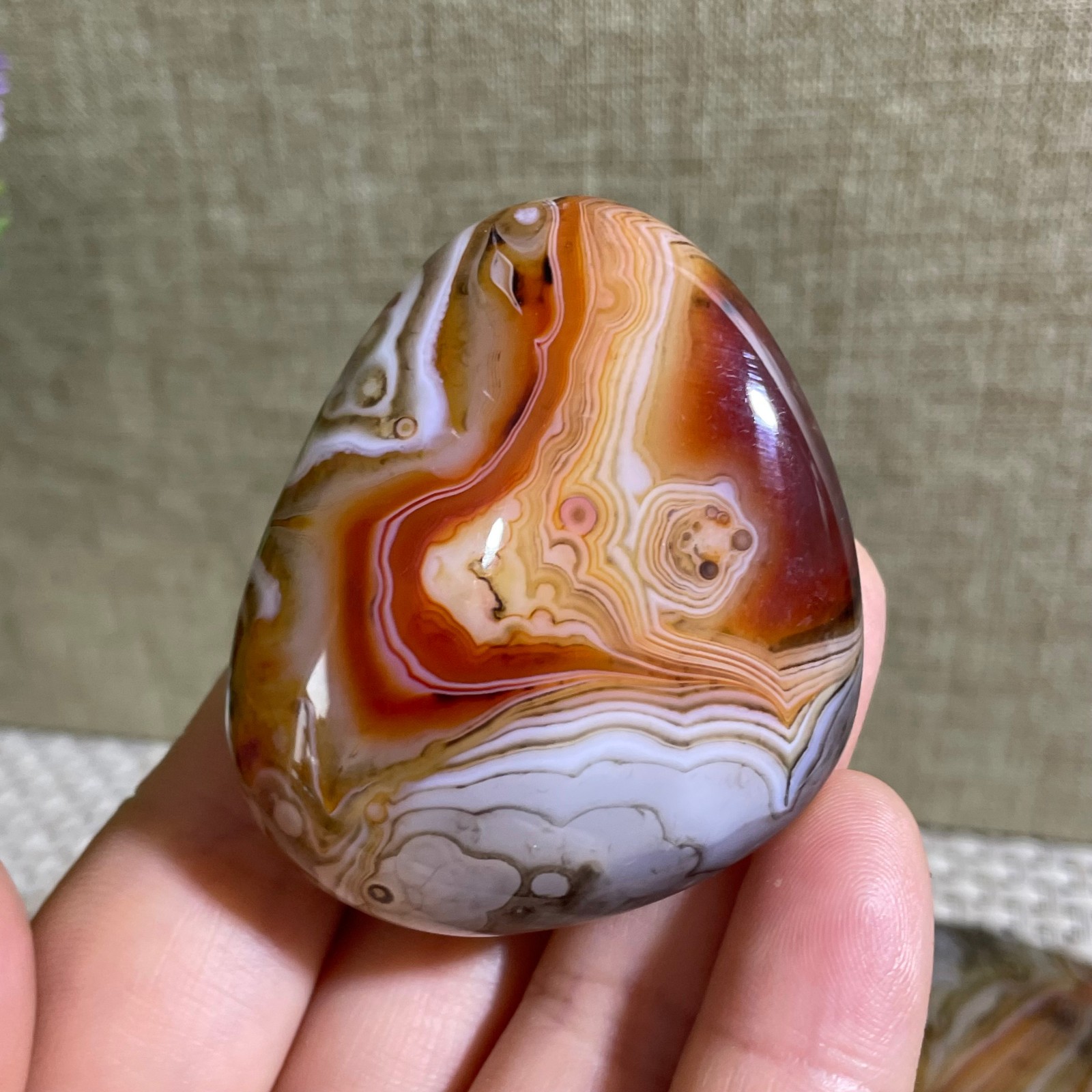 62g Crazy Lace SILK Banded Agate Polish Tumbled Stone Madagascar