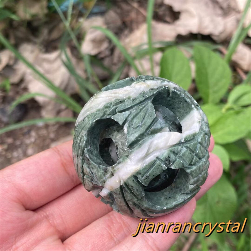 2″ Natural green jade Exquisite sphere Carved Quartz Crystal ball healing 1pc