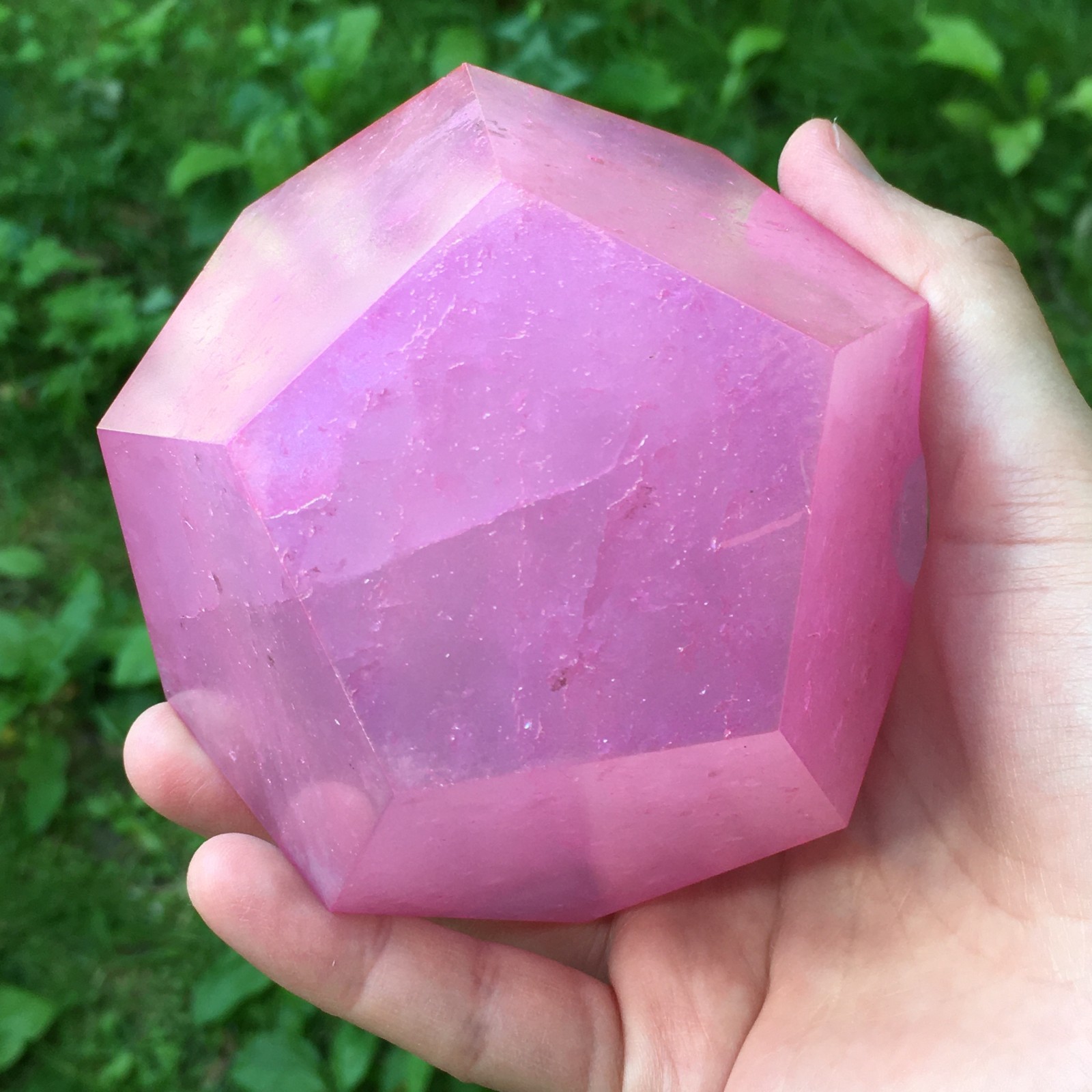 Pink Aura Quartz Dodecagon Sacred Geometry Crystal 12 Sided Heart Chakra Stone