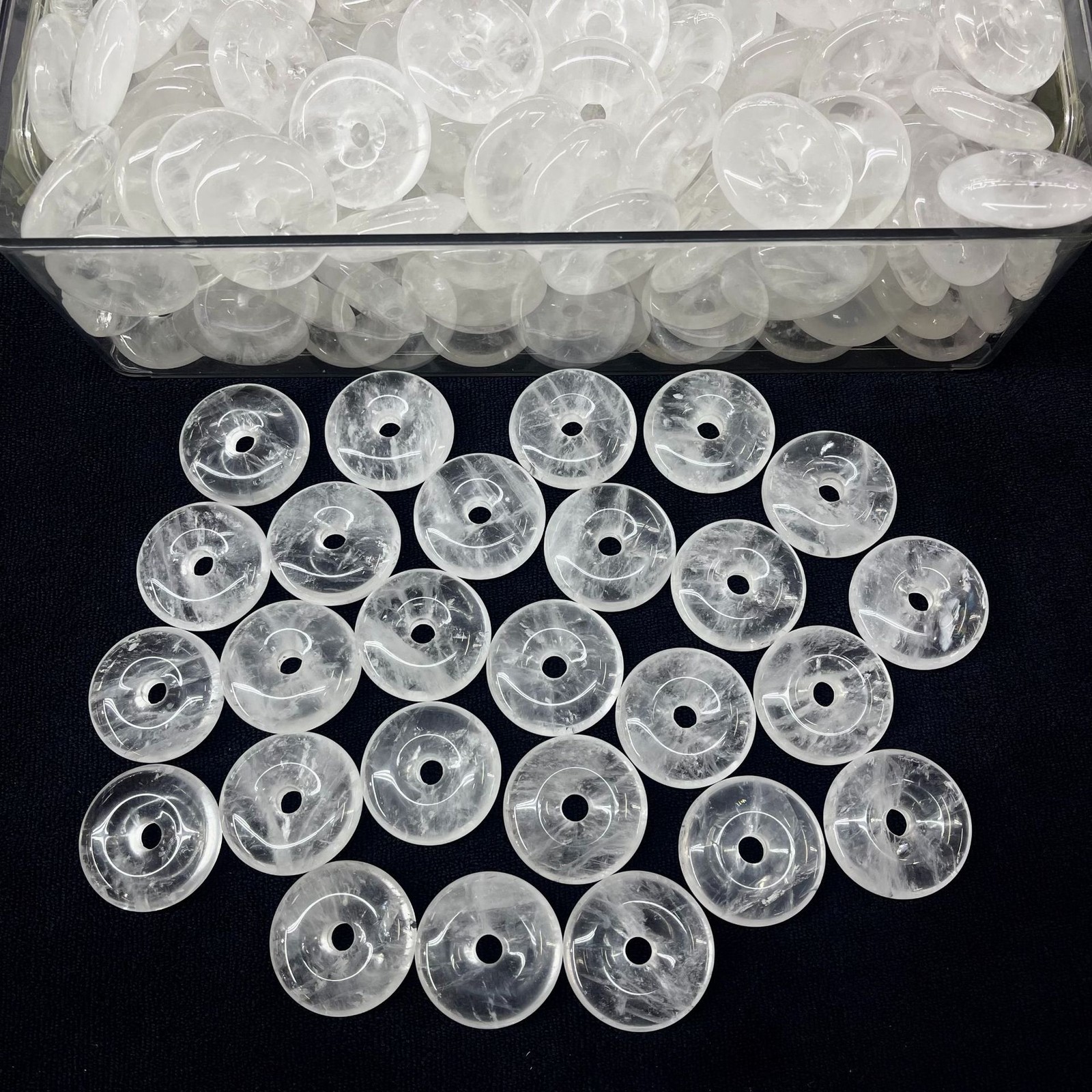Certified Natural icy transparent White Crystal Donuts Pendant 35mm