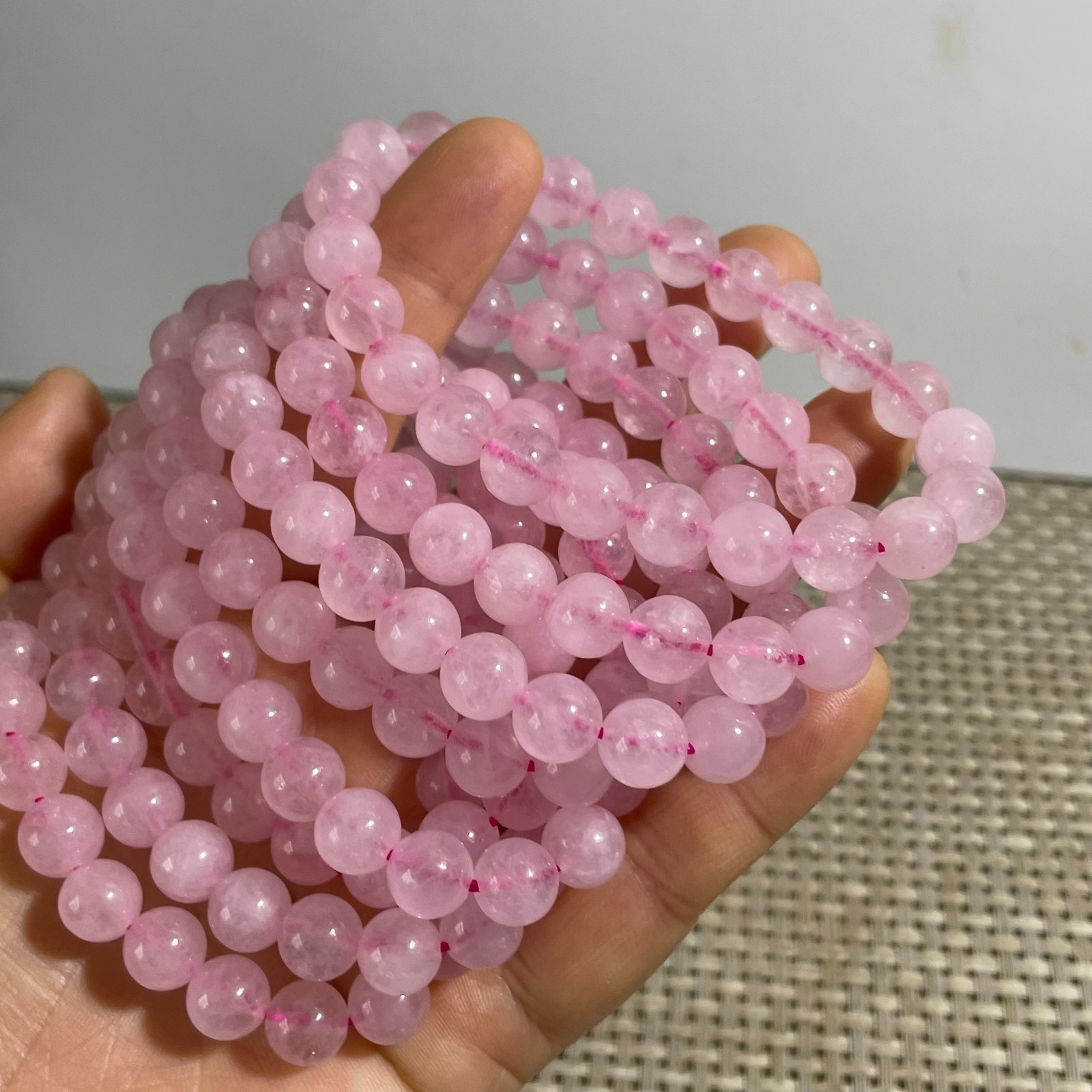 8mm Genuine Natural Pink Rose Crystal Round Beads Bracelet 5pcs