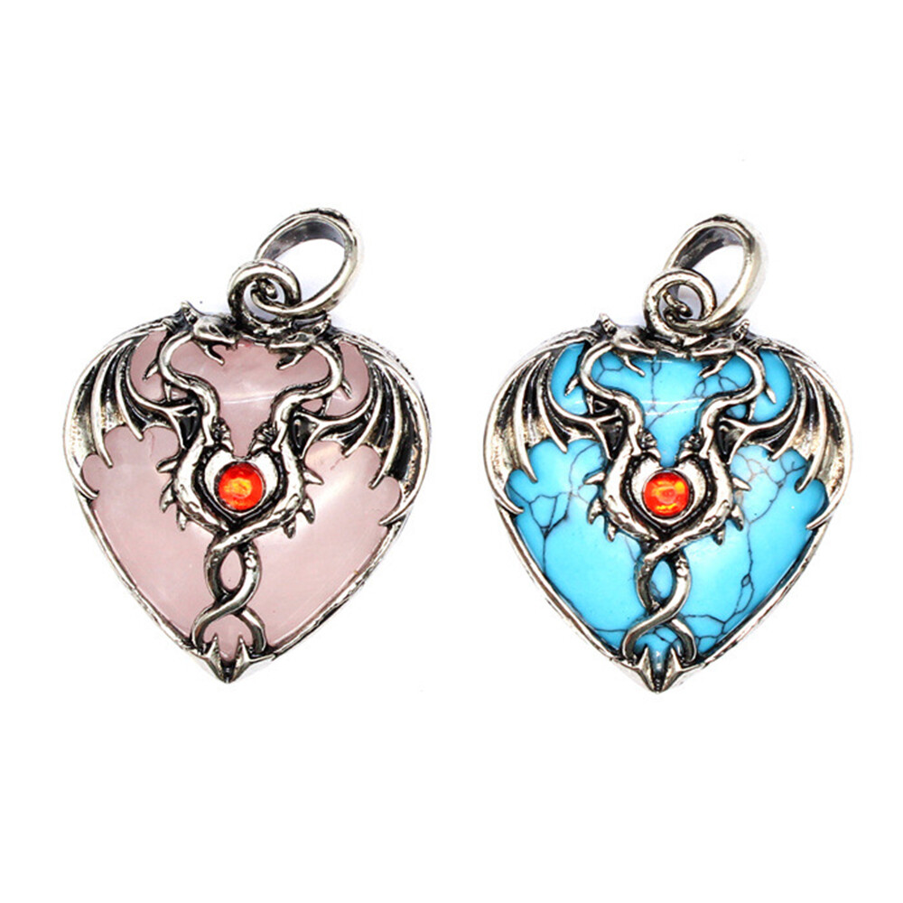 Natural Crystal Chakra Heart Double Dragon Pendant Quartz Skull Reiki Healing