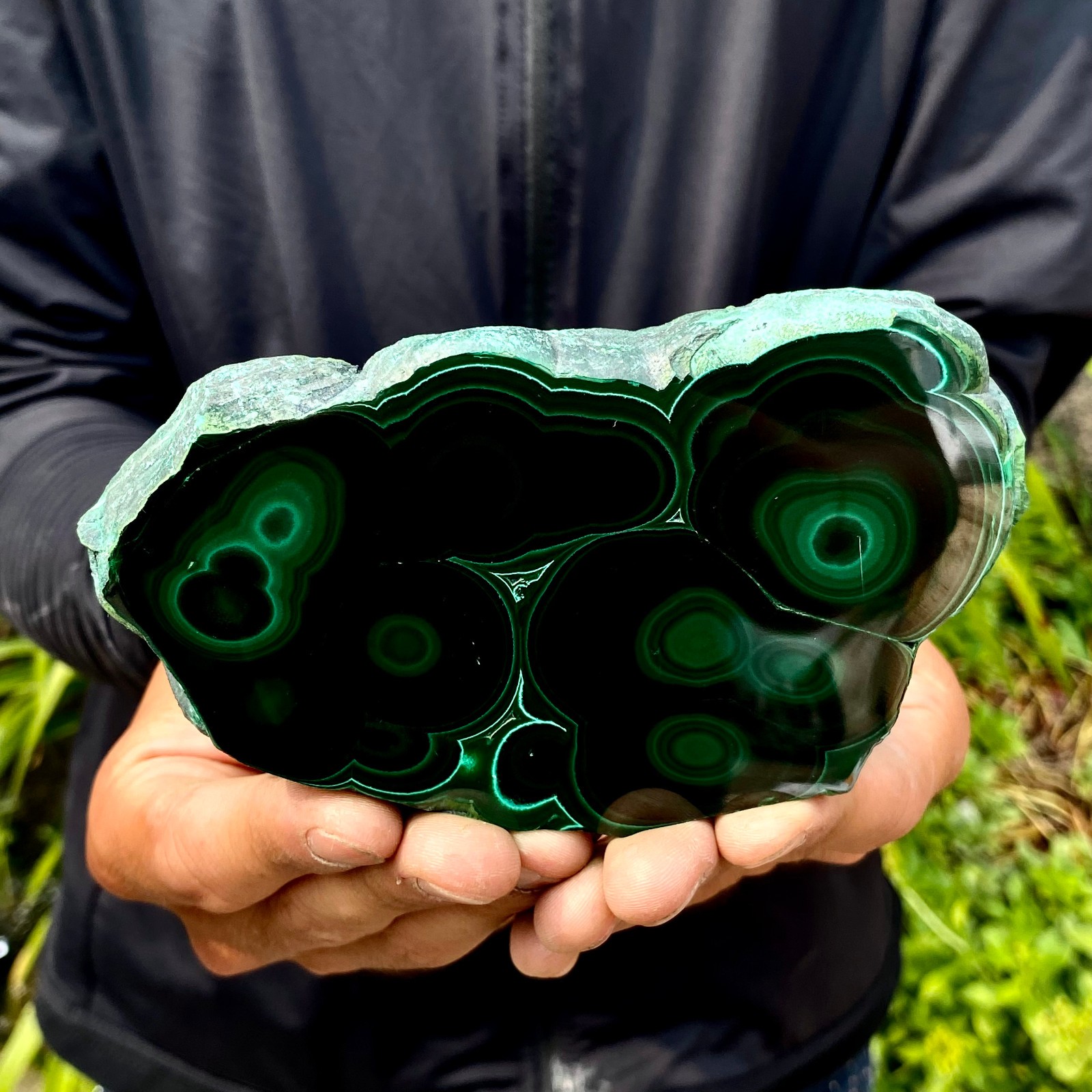 454G Natural malachite slice quartz crystal luster mineral specimen