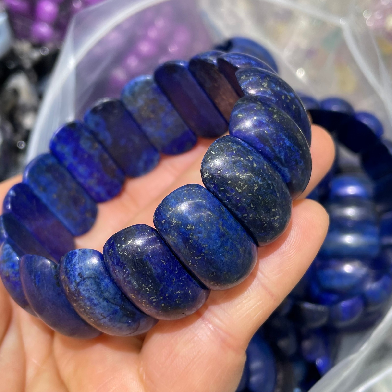 1pc Natural lapis lazuli Stone Elastic Rope Bracelet #40