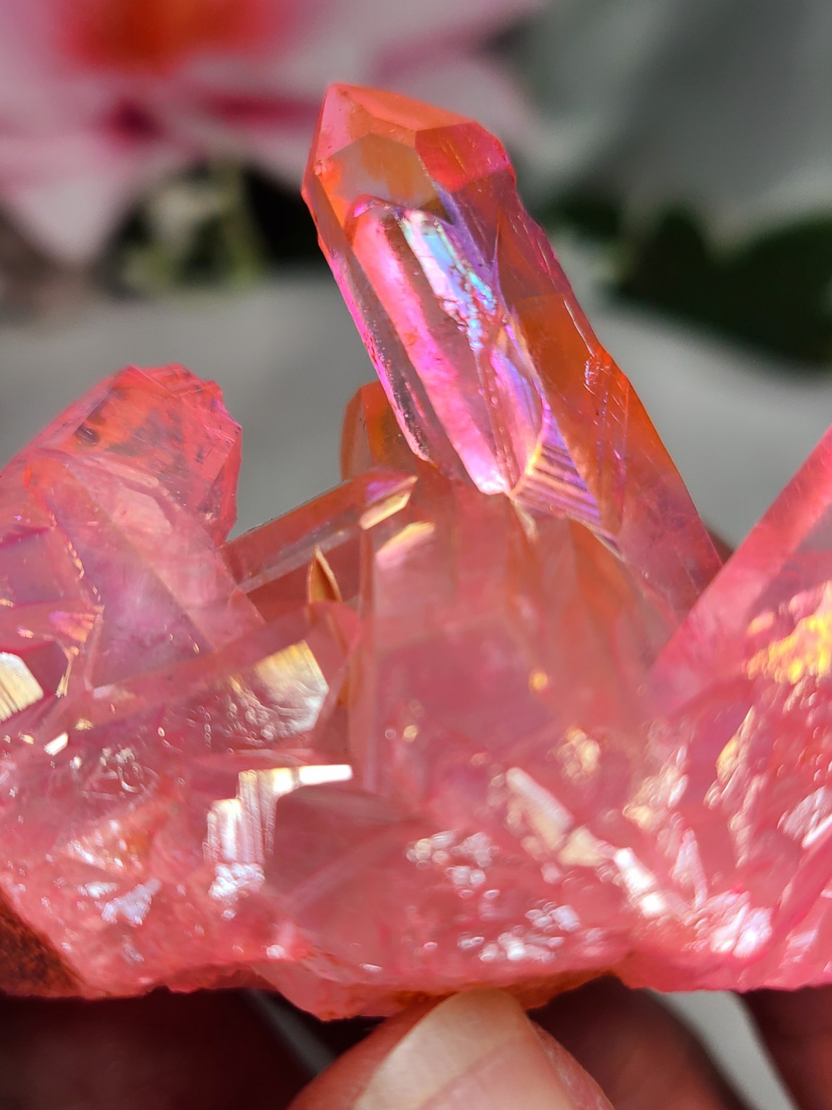 2.6″ 65g Beautiful Brazilian Pink Rainbow Aura Quartz Crystal Cluster Point
